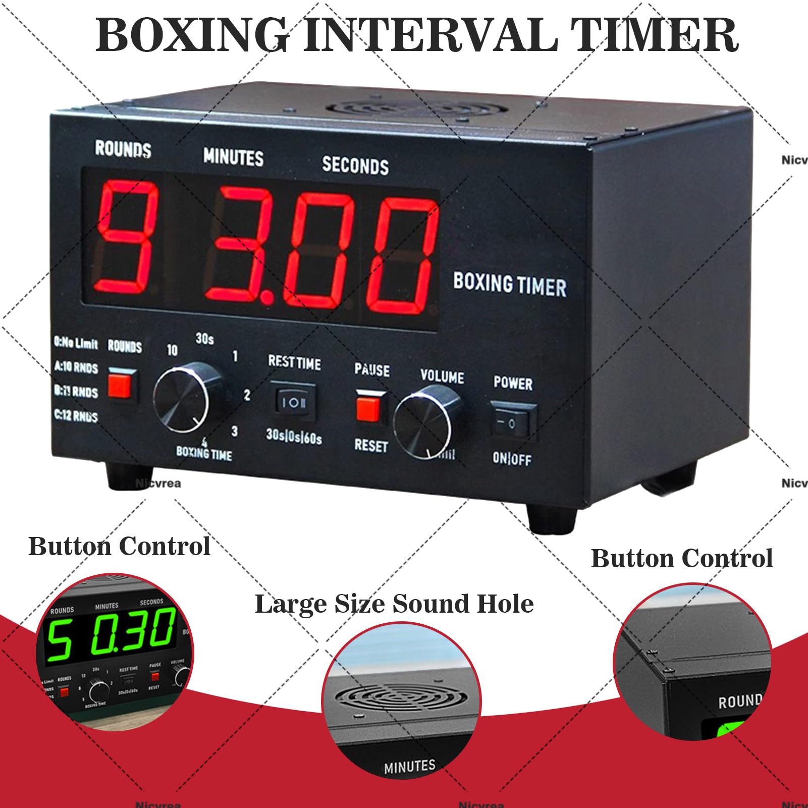 Timer a intervalli con display a LED, suono regolabile, tempo di allenamento personalizzabile e ripetizioni per allenamenti di boxe, MMA, kickboxing