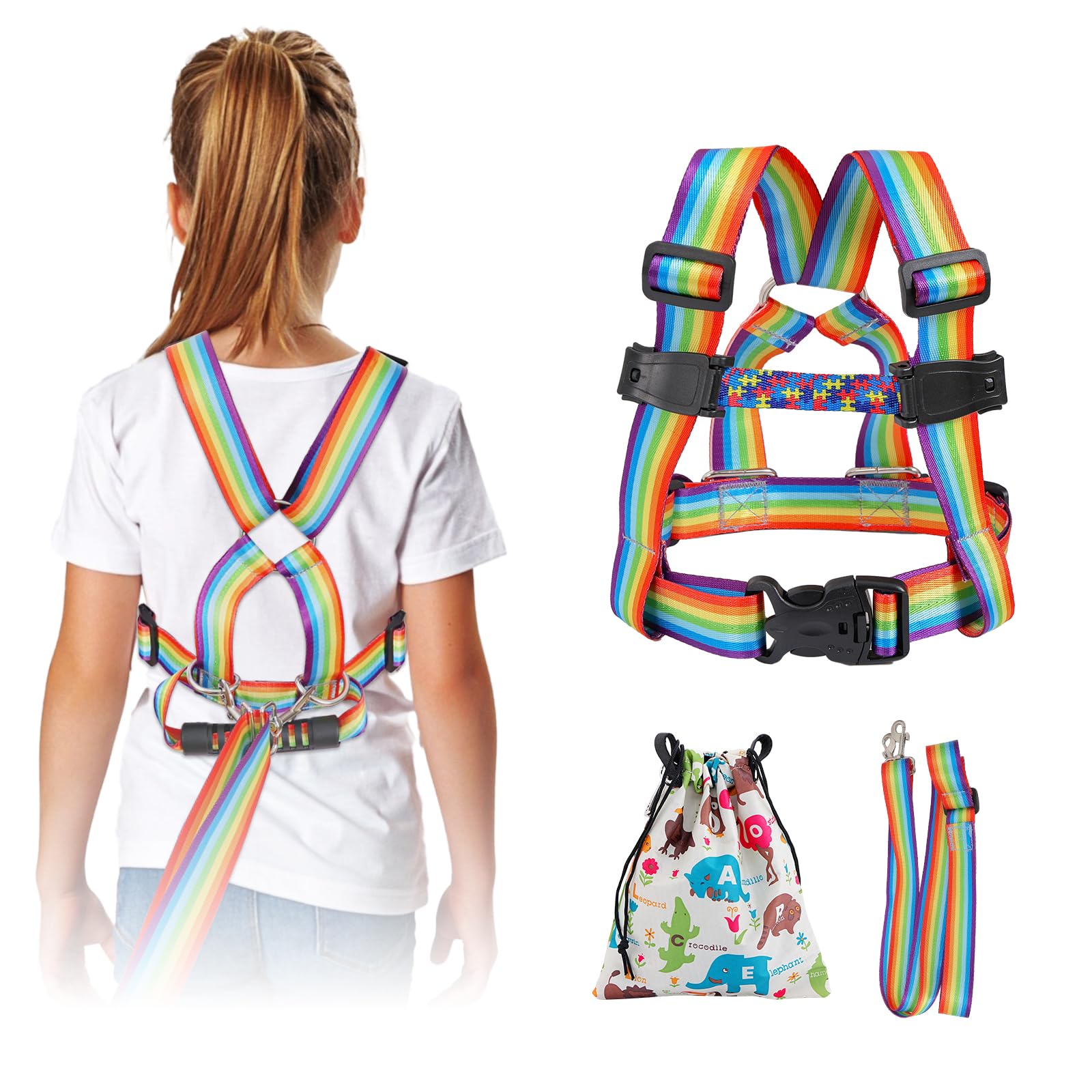 JXM Safety Walking Harness for Big Kids with Autism Ages 6-12, Child Elopement Leash with Grab Handle and Tether, Prevent Wandering in Public for