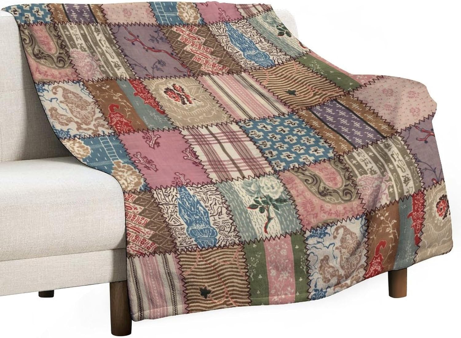 Boho Patchwork Throw Blanket,Farmhouse Colorful Bohemian Floral Stitching Patch Pattern Soft Cozy Warm Flannel Blankets for Sofa Couch Bed Gifts for Lover Kids Girls Boys Women Adults 70x80 Inch