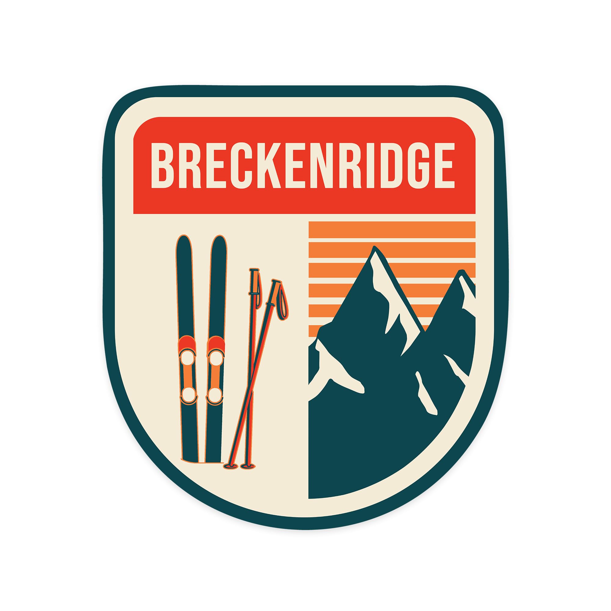 Lantern Press Sticker Breckenridge, Colorado, Skis and Mountains, Green Die Cut Vinyl, (Waterproof Decal for Cars, Water Bottles, Laptops, Coolers),