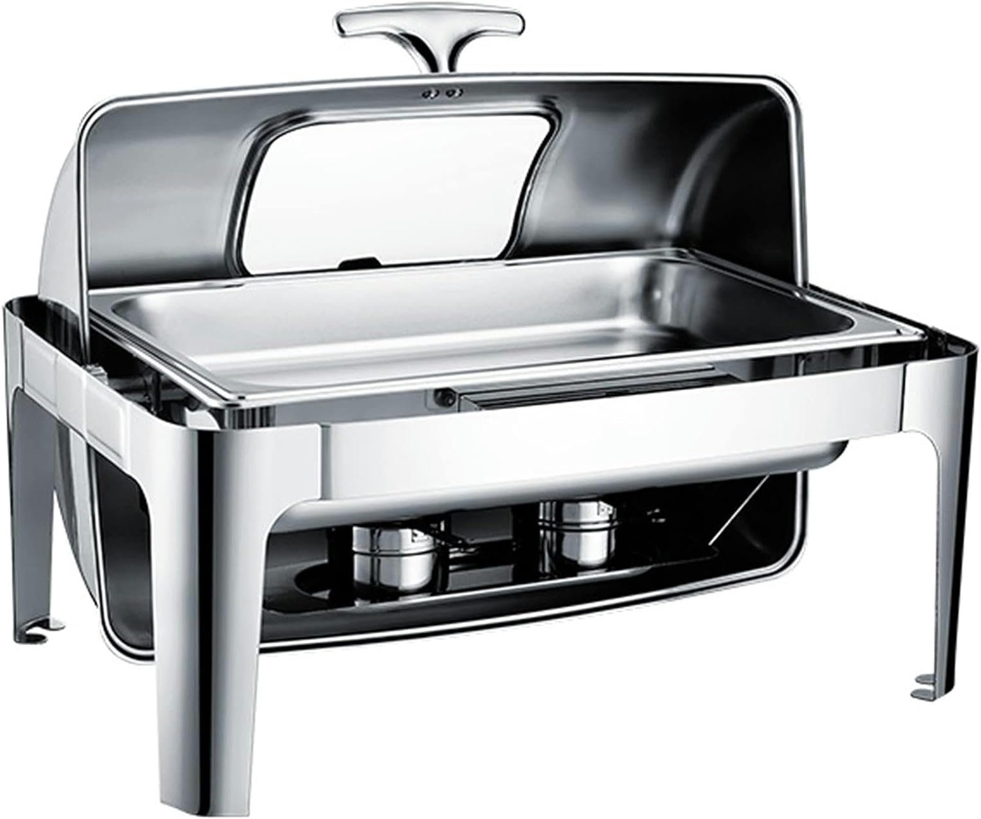 Speisenwärmer für Catering-Events – Speisenwärmer für Partybuffets, rechteckiges Rolltop-Hot-Pot-Buffet-Set, Wassertöpfe, heiße Pfannen, Bankett, Weihnachts-Catering-Speisenwärmer (Silberoptik