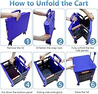 Vista 213 de FELICON SELORSS - Carrito plegable portátil con ruedas para subir escaleras y ruedas giratorias de 360°, mango telescópico, caja de plástico