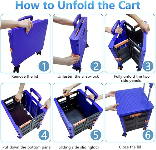 Miniatura 213 de FELICON SELORSS - Carrito plegable portátil con ruedas para subir escaleras y ruedas giratorias de 360°, mango telescópico, caja de plástico