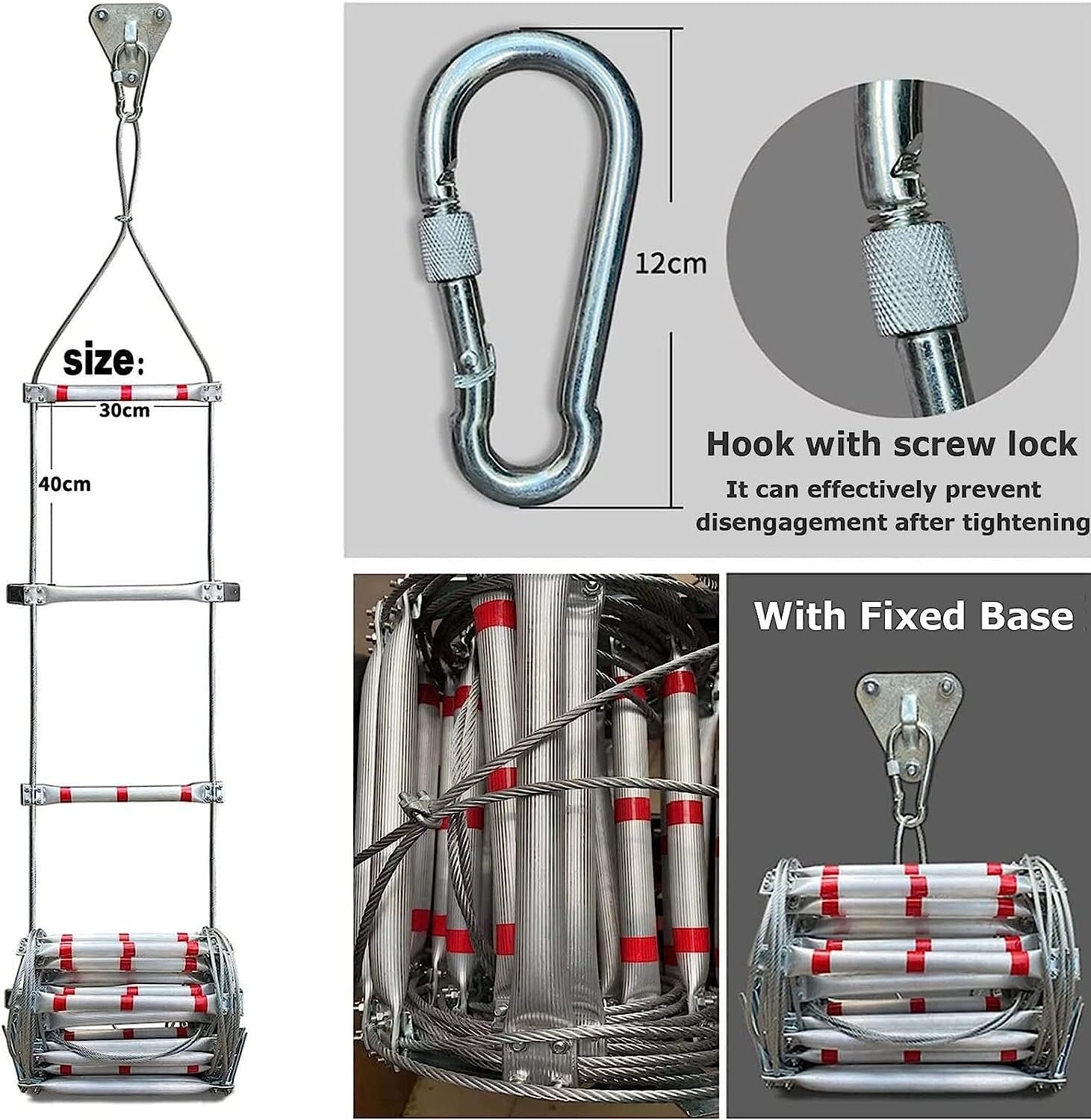 Escalera de Cuerda Plegable 3 Capas for Escape Incendios Emergencia, Escalera for Escalar, fácil implementar, con Gancho y Guantes(10FT/3M)