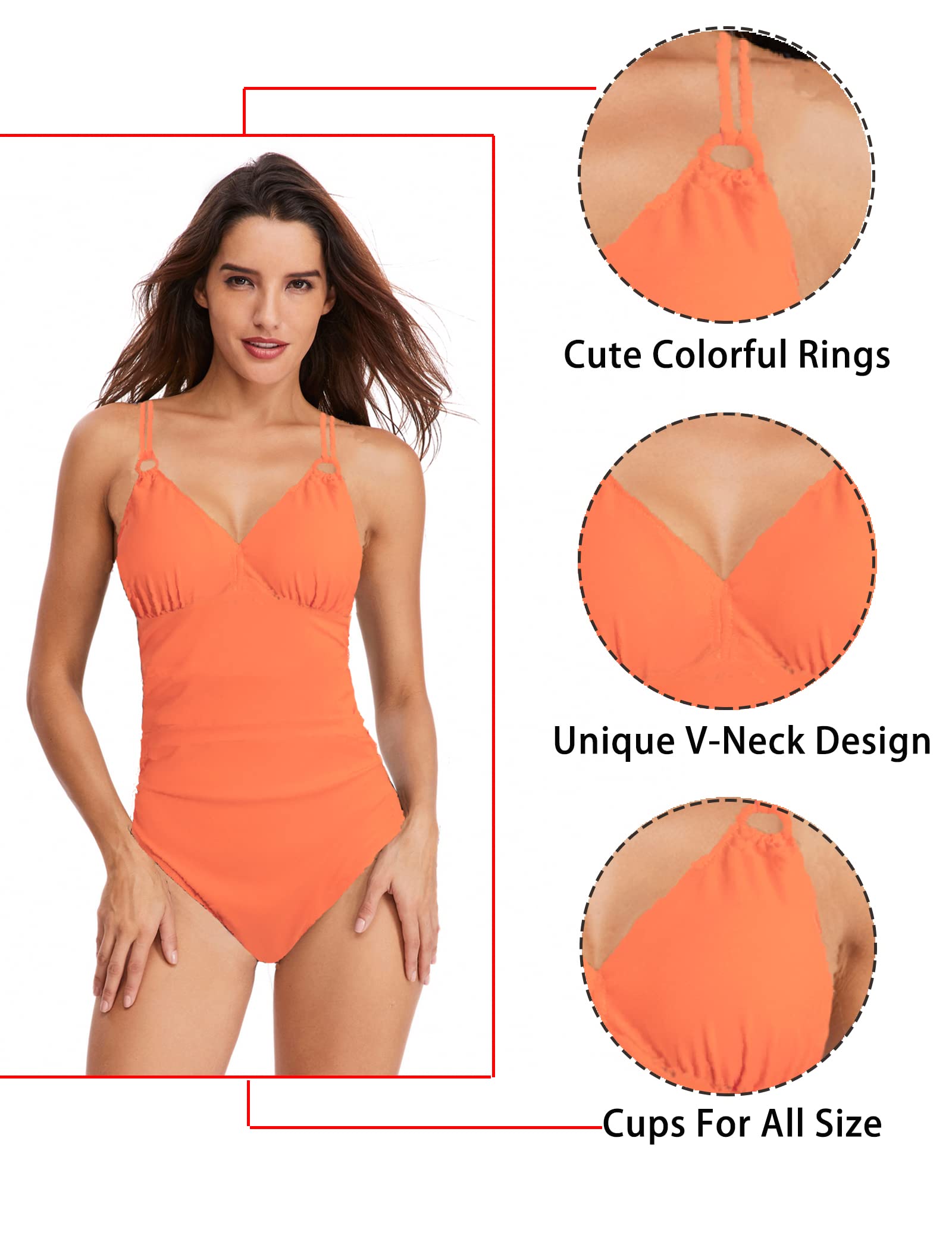 Bañadores Mujer Una Pieza Traje de Baño Tirantes Control la Barriga Escote en V Bikini Profundo Fruncido Monokini