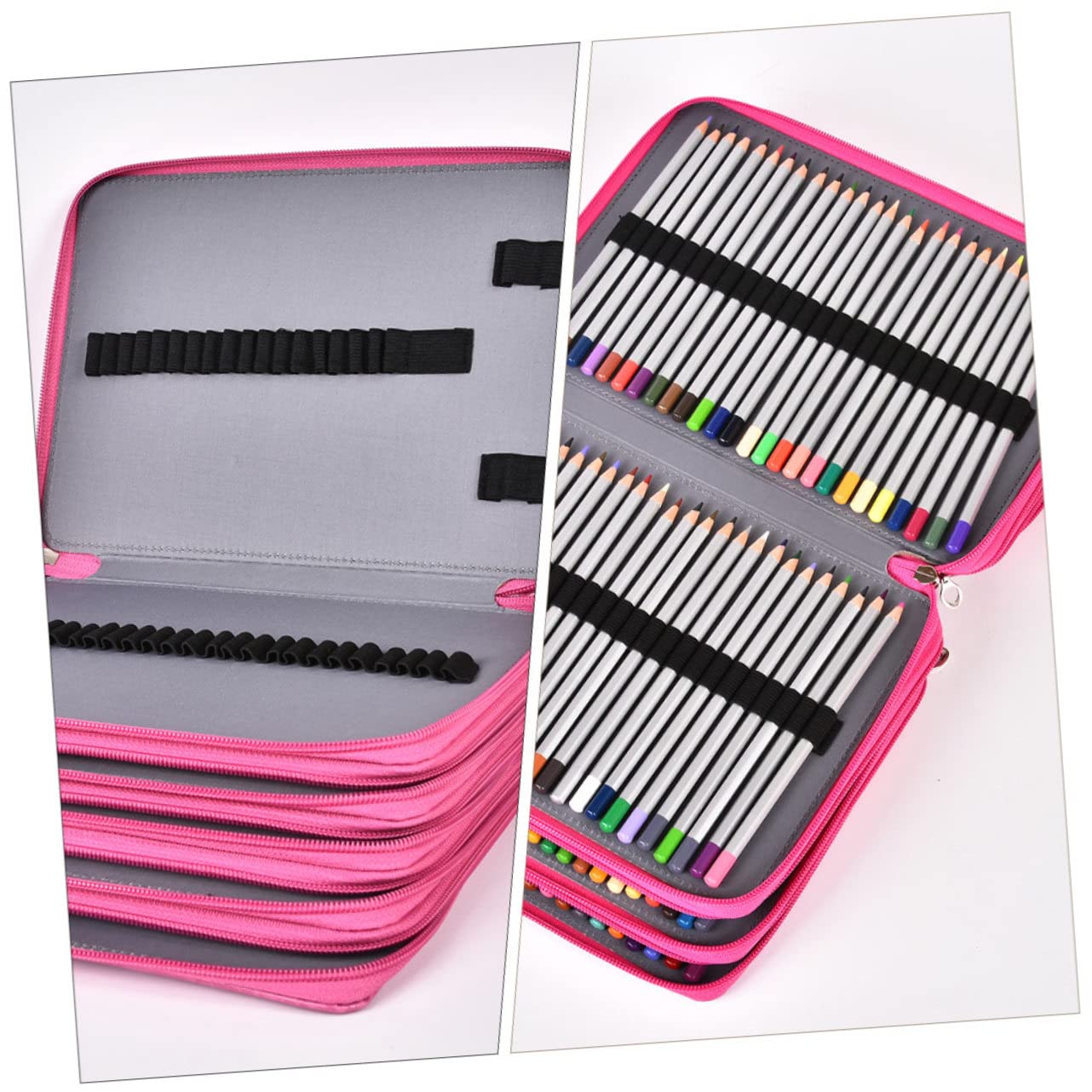 Trousse De Rangement Multifonctionnelle avec Compartiments pour Stylos Sac à Crayons Portable Rose pour Fournitures Scolaires Et Artistiques