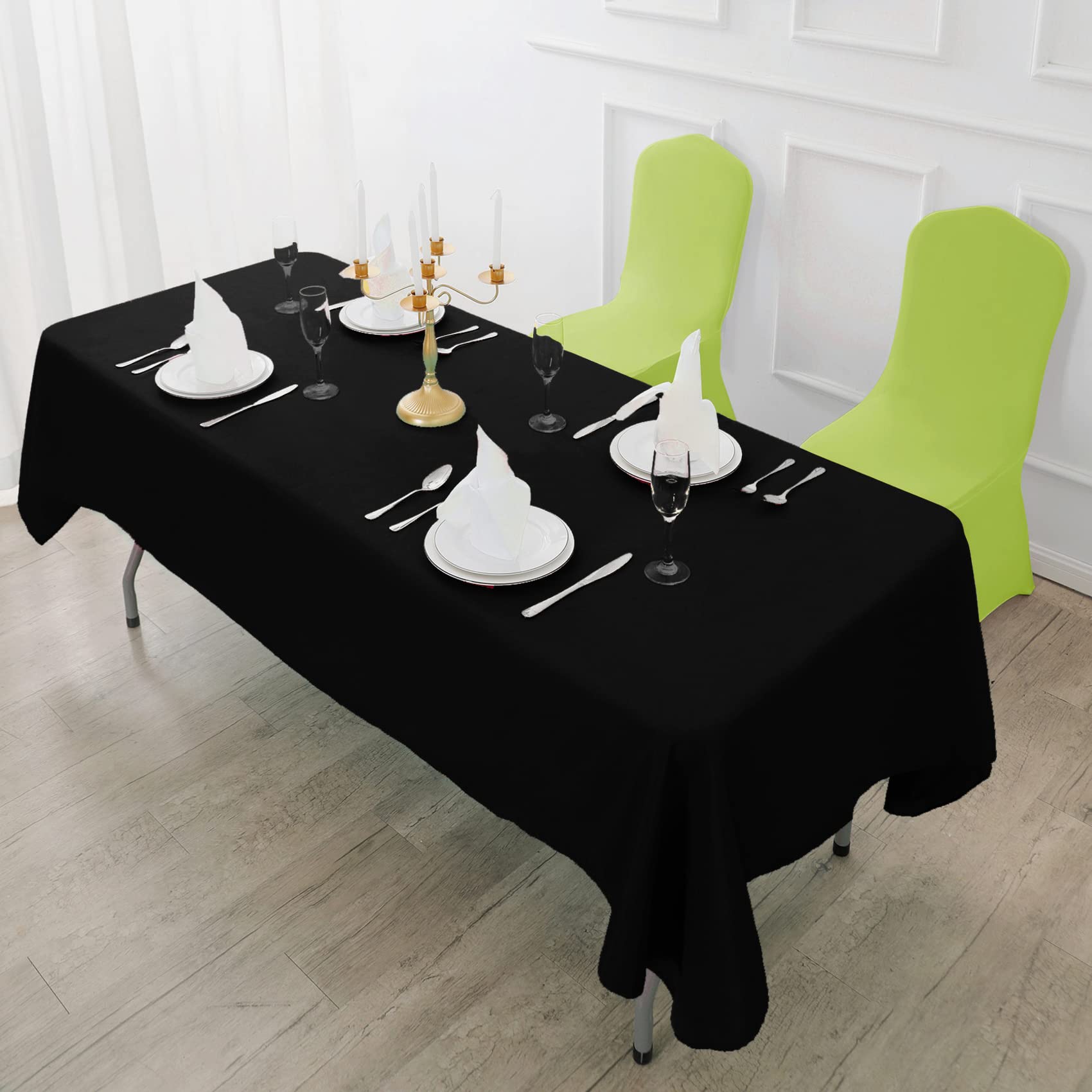 Paquete de 6 manteles rectangulares de 90 x 156 pulgadas, color negro, resistentes a las manchas y a las arrugas, tela de poliéster lavable, para decoración de fiestas, bodas y banquetes