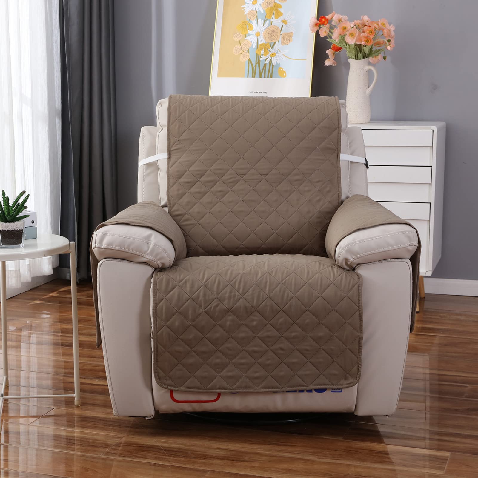 Copripoltrona Relax Trapuntato Salvadivano, Copridivano Reversibile Antiscivolo Poltrona Copertura Protezione Fodera Divano con Fascia Elastica (Khaki)