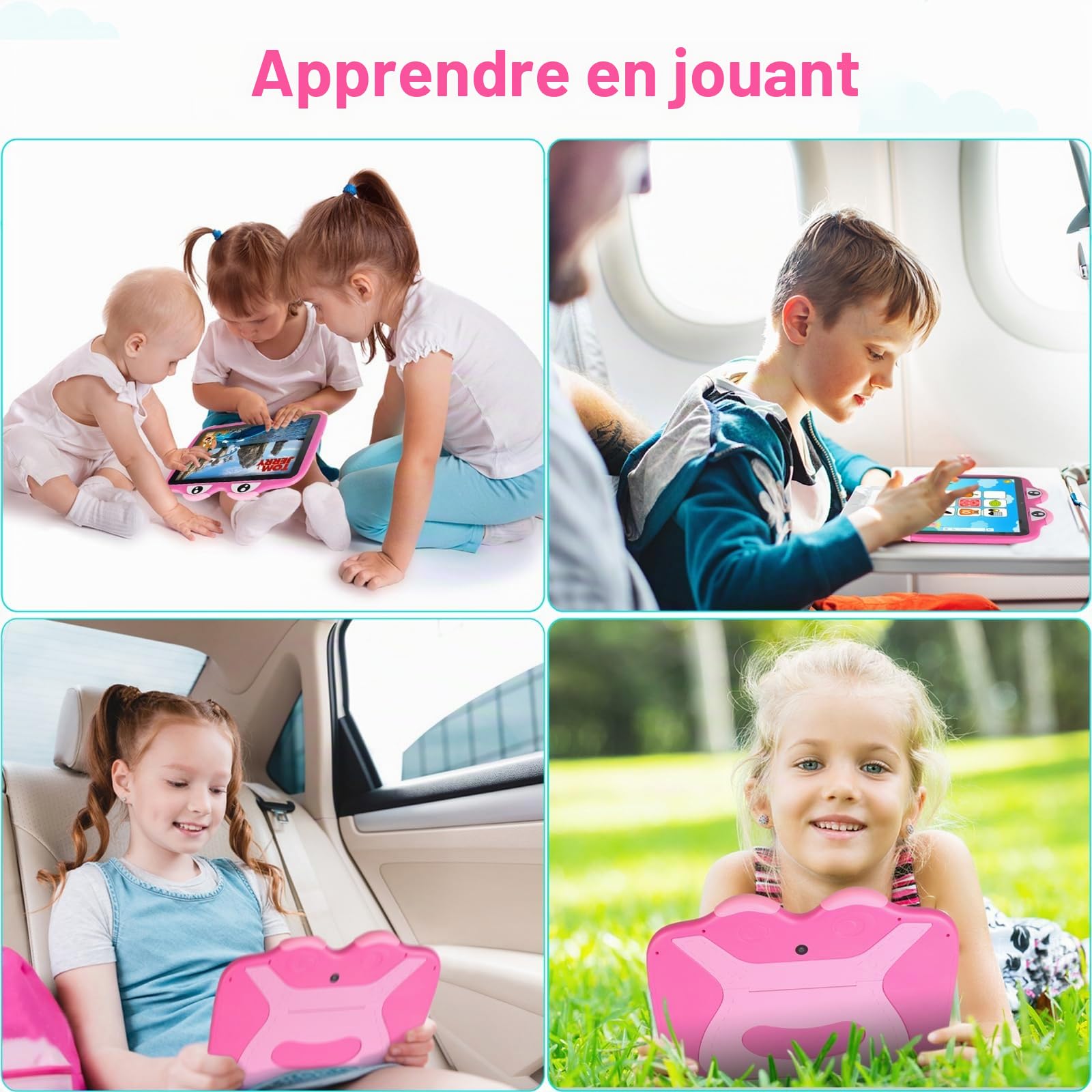 zcobro Tablette pour Enfants 10 Pouces Android Tactile Tablette Enfants avec Case 2+64 Go 5000mAh Widevine L1,WiFi 6 Tablette Bluetooth IPS HD 1280 * 800 Contrôle Parental (Rose)