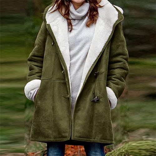 Miniatura 2 de Chaquetas cálidas de forro polar para mujer, con forro de sherpa, abrigos mullidos con botones, cuello casual, ropa de abrigo sueltos, abrigos de