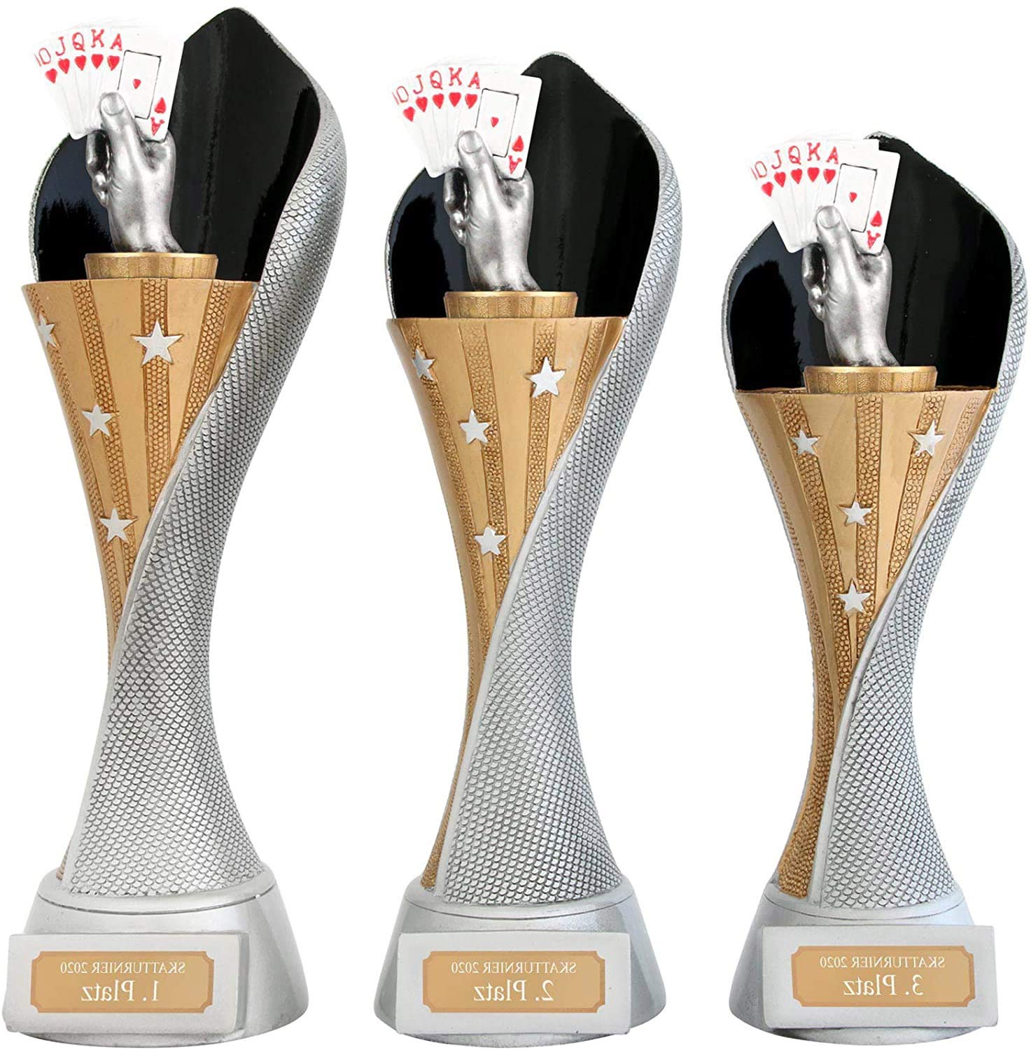 Pokal Skat Karten AUXON Skatpokal Trophäe Poker 3 Größen mit Gravur