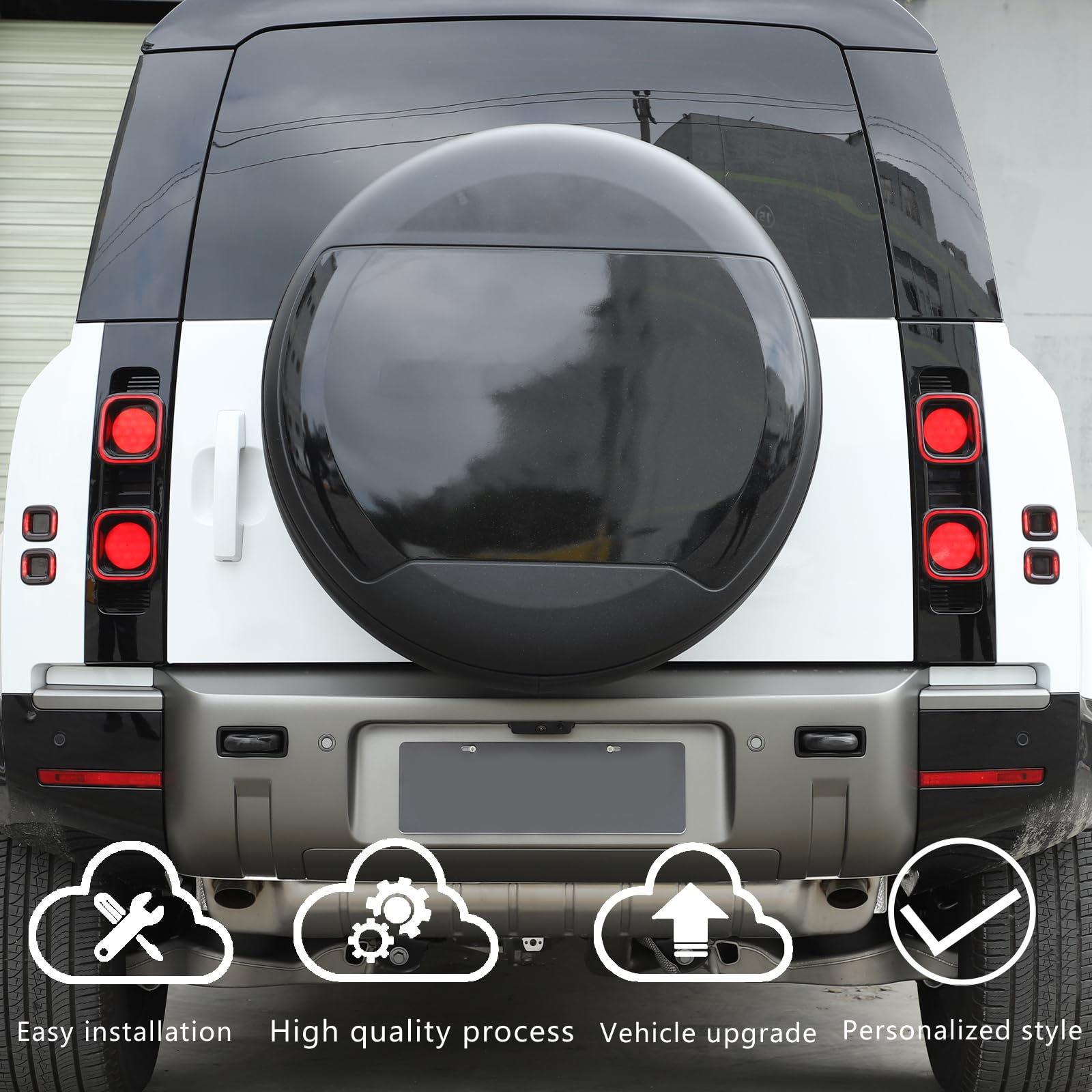 HAPPYHORSE Car Front and Rear Lamp Cover Trim Compatible with Defender 90 110 130 2020-2025?ABS Smoked Front Headlights and Rear taillights Protection Cover Decoration (taillights)