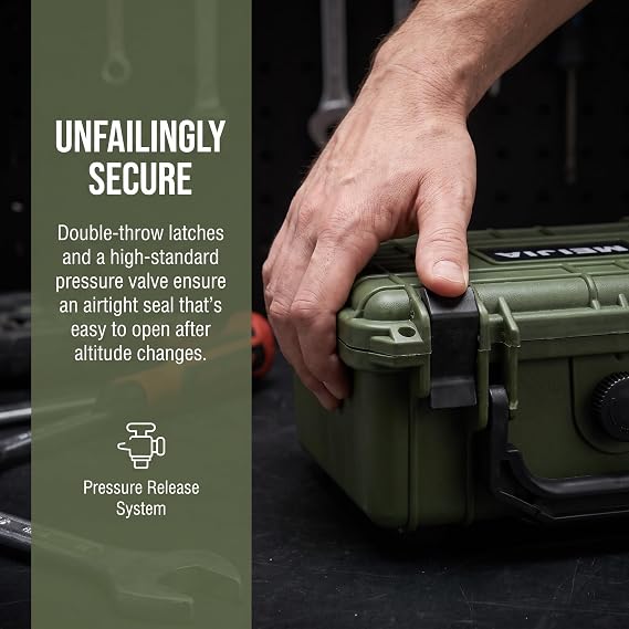 MEIJIA IP67 Waterproof Hard Protective Case,Compact Hard Camera Case,Small Hard Case with Customizable Foam, Fit Use of Drones,Camera,Lens (Green, 8.12x6.56x3.56inches)