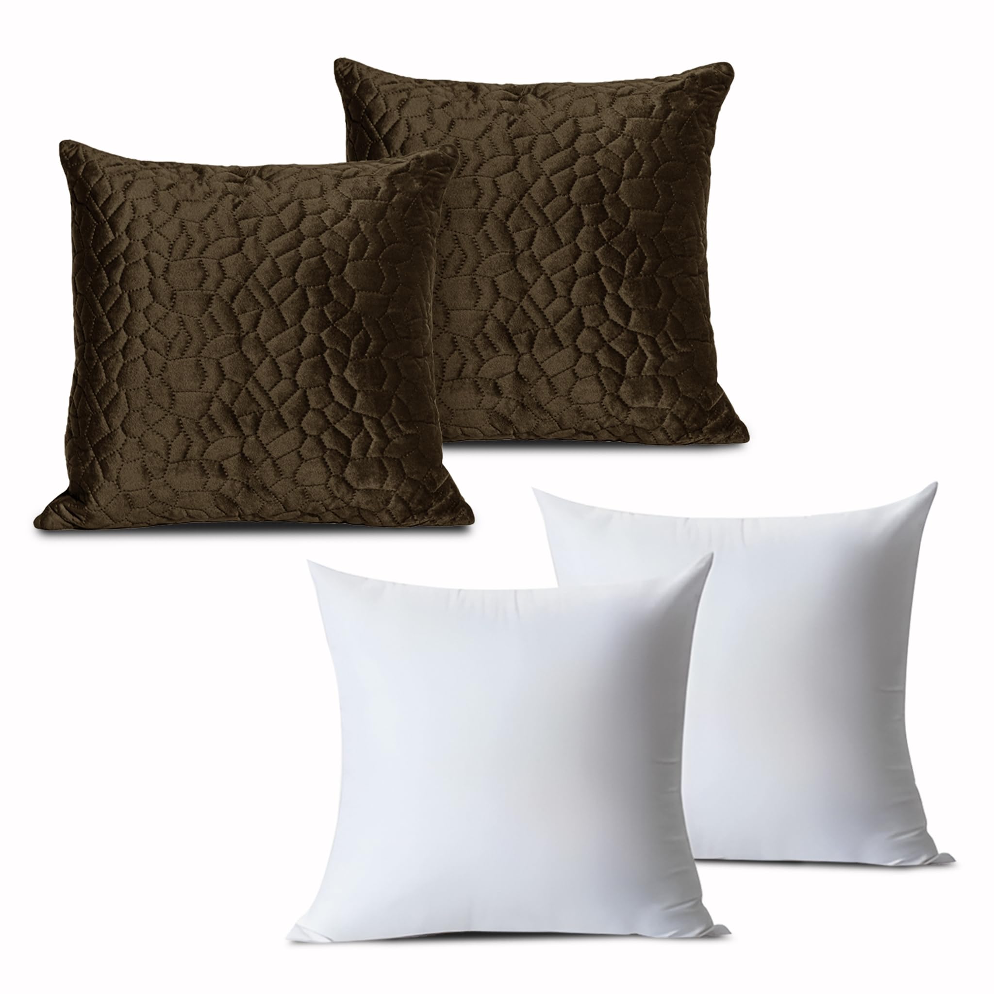 INSPIRE HOMEWARE Pebble Cushions with Covers Included Pack of 2 Coffee 45 x 45 cm (2 covers,2 inners) Embossed Velvet Square Throw Pillowcases with Hidden Zipper for Couch Livingroom Bedroom