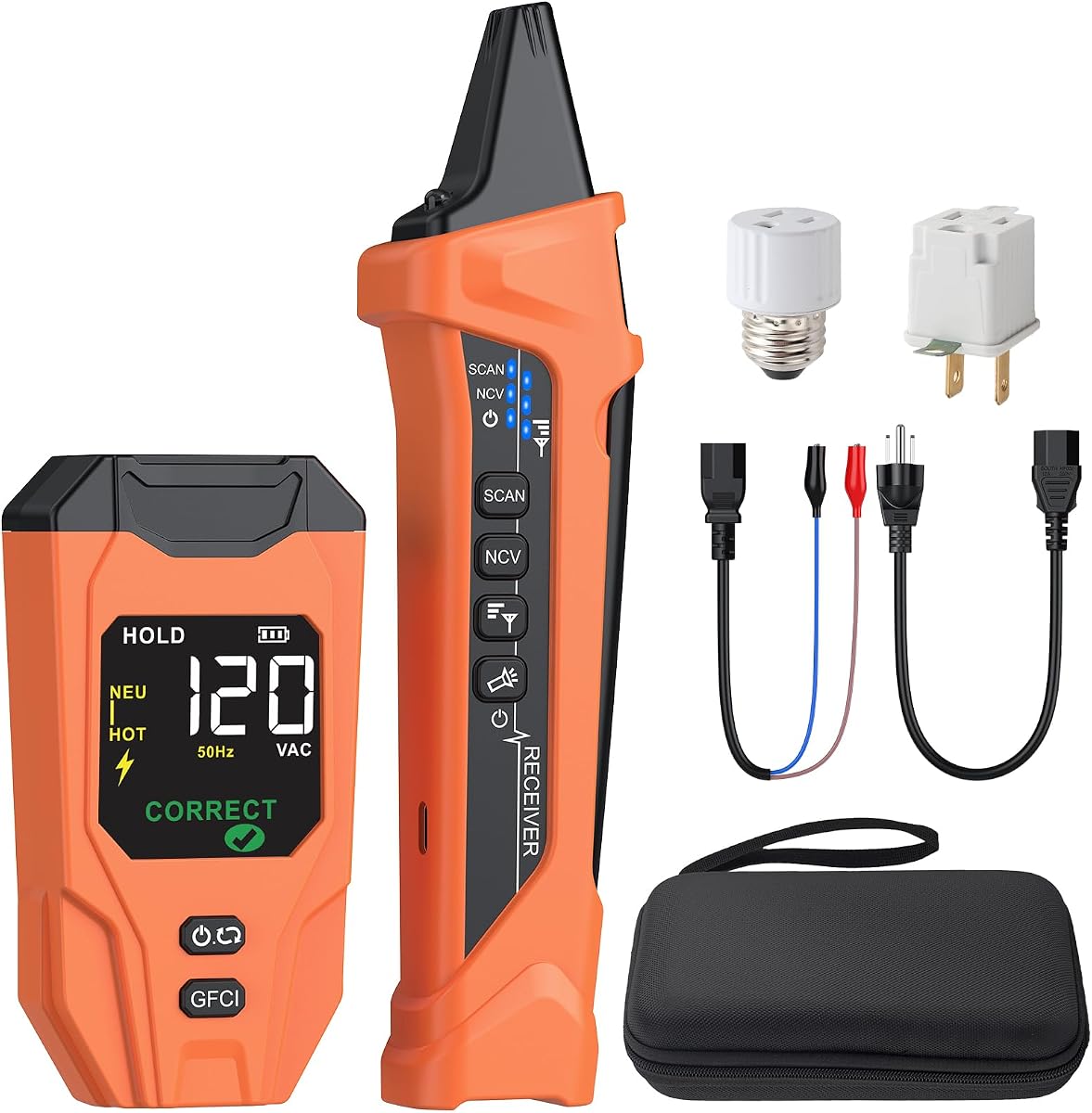 Buscador de disyuntores Proster: rastreador 4 en 1 con GFCI y NCV | Buscador de interruptores, probador GFCI, Detector NCV, linterna, batería de litio recargable, pantalla LCD a Color que muestra el estado del cableado, 90-135V CA
