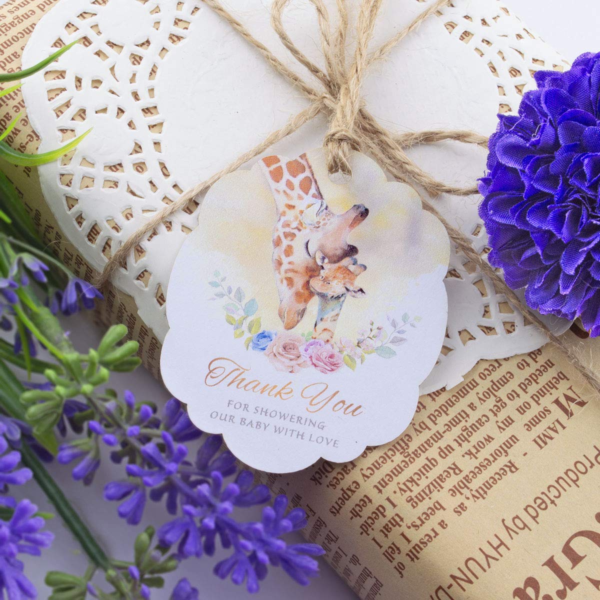 Summer-Ray 50pcs Giraffes Thank You for Showering Our Baby with Love Baby Shower Thank You Tags Favour Tags - Image 3