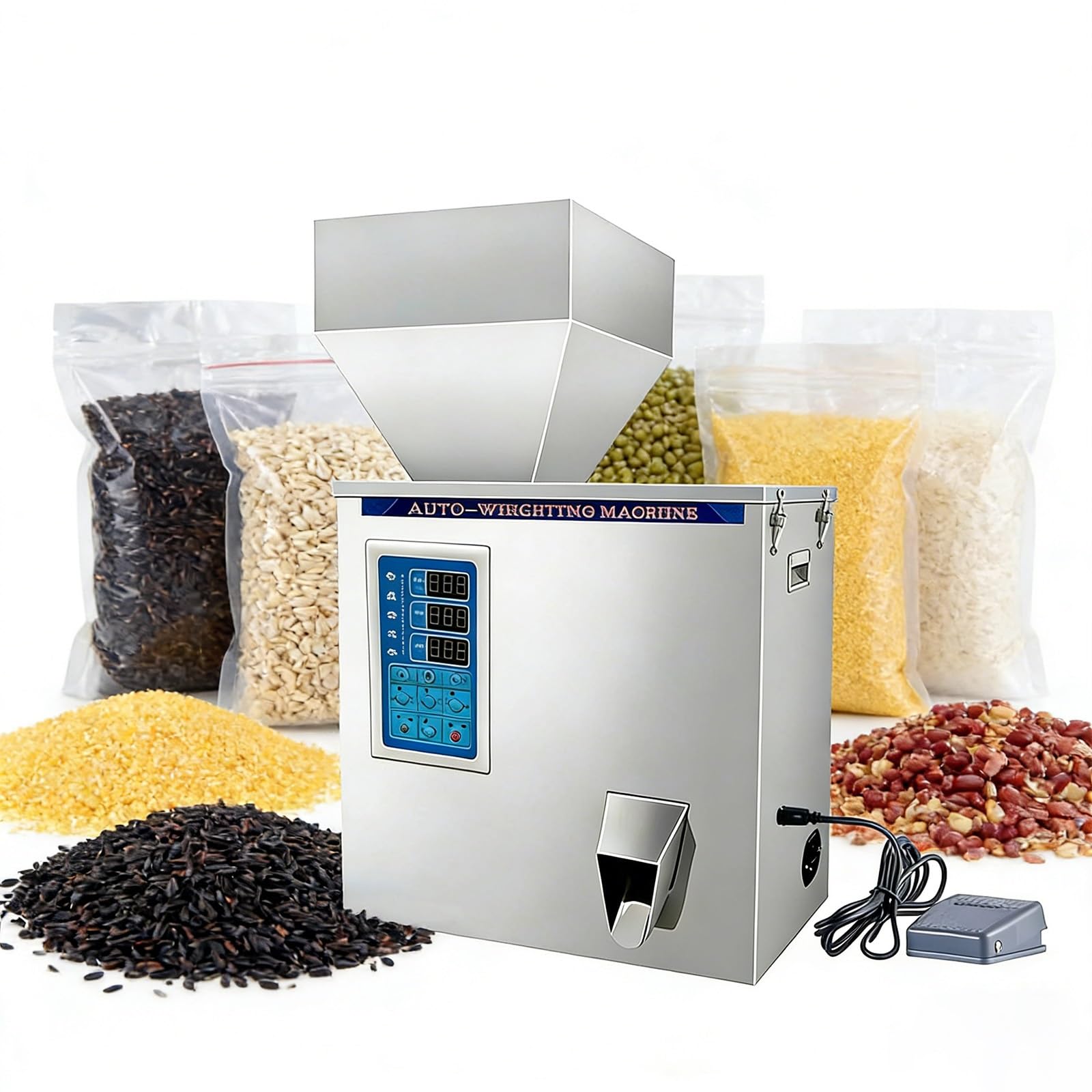 BOOZXCV Particle Weighing Filling Machine, Automatic Powder Dispenser with Touchscreen Control, Foot Pedal & Infrared Sensor for Precise Dosing of Milk Powder, Herbs, Granular Materials (A)