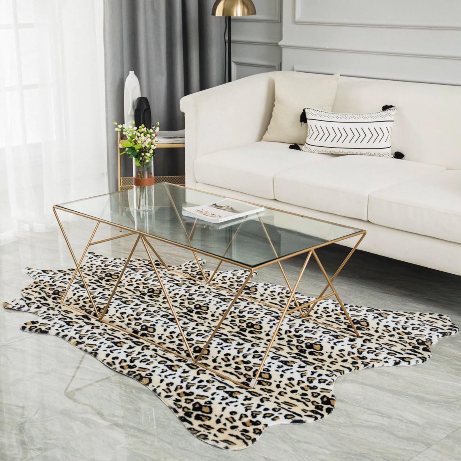 Tapis De Salon Lavable 120x180 Cm - Imprimé Léopard, Antidérapant, En Fausse Fourrure Douce, Pour Chambre Ou Bureau - 9