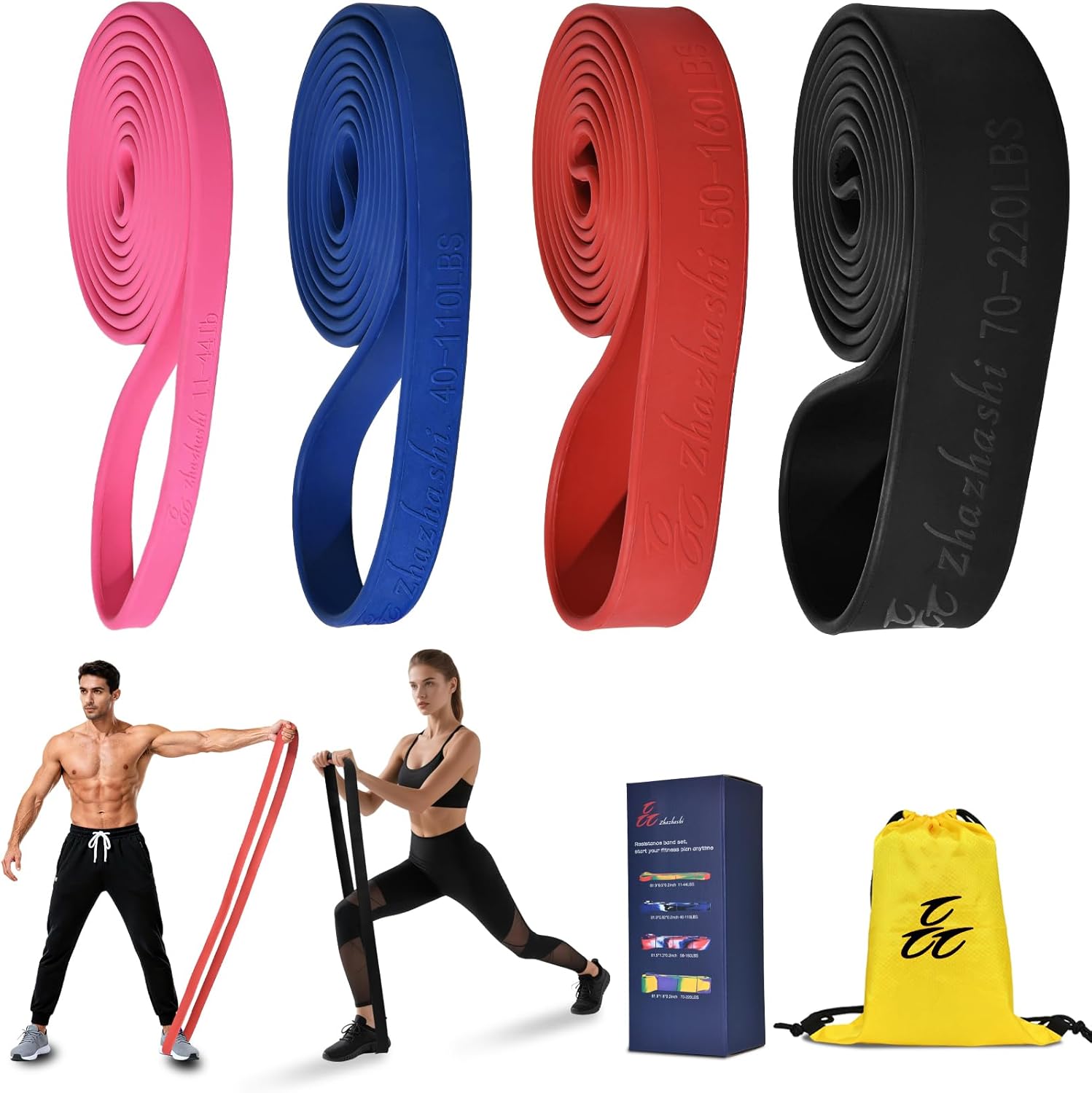 Resistance Band Set, 81.9 Inch Circumference Pull Up Assist Bands with Storage Bag, Camouflage Workout Bands for Powerlifting, Stretching, WOD & Strength Training, Unisex Fitness