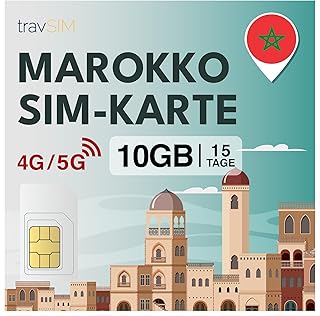 travSIM Carte SIM Maroc | 15 jours – 10 Go de données SIM | Données haute vitesse 5G/4G | Accès Internet illimité pour Google, Facebook, WhatsApp, Instagram et plus encore