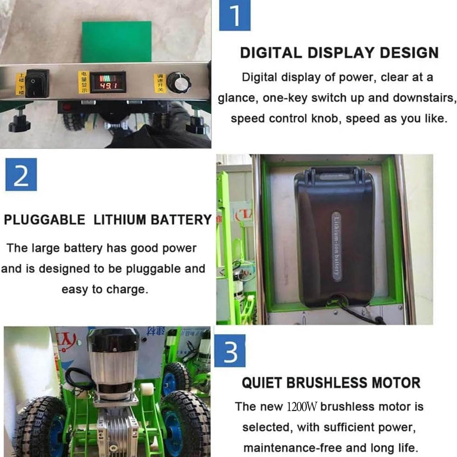 Carrello montascale Elettrico, Scale su E Giù, capacità di Carico (400kg), Batteria Rimovibile (48v/36ah), Motore Senza Spazzole da 1200w, Salva-Lavoro,001