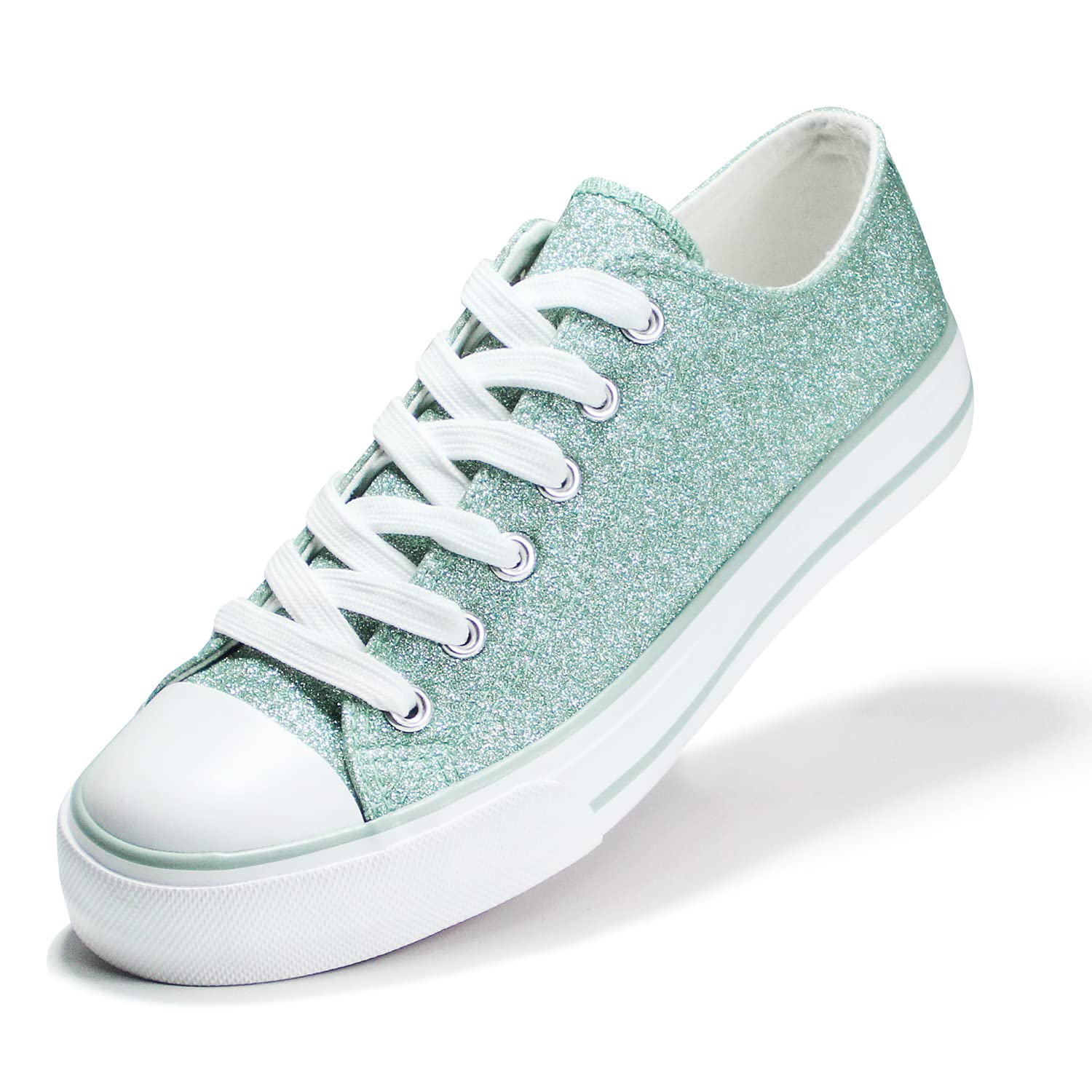 ANQILA Women Canvas Shoes Low Top Lace Up Canvas Sneakers Non Slip Shoes Casual Fashion Running Lightweight Breathable Low Cut Comfortable Canvas Shoes Walking - 11 Glitterlightblue