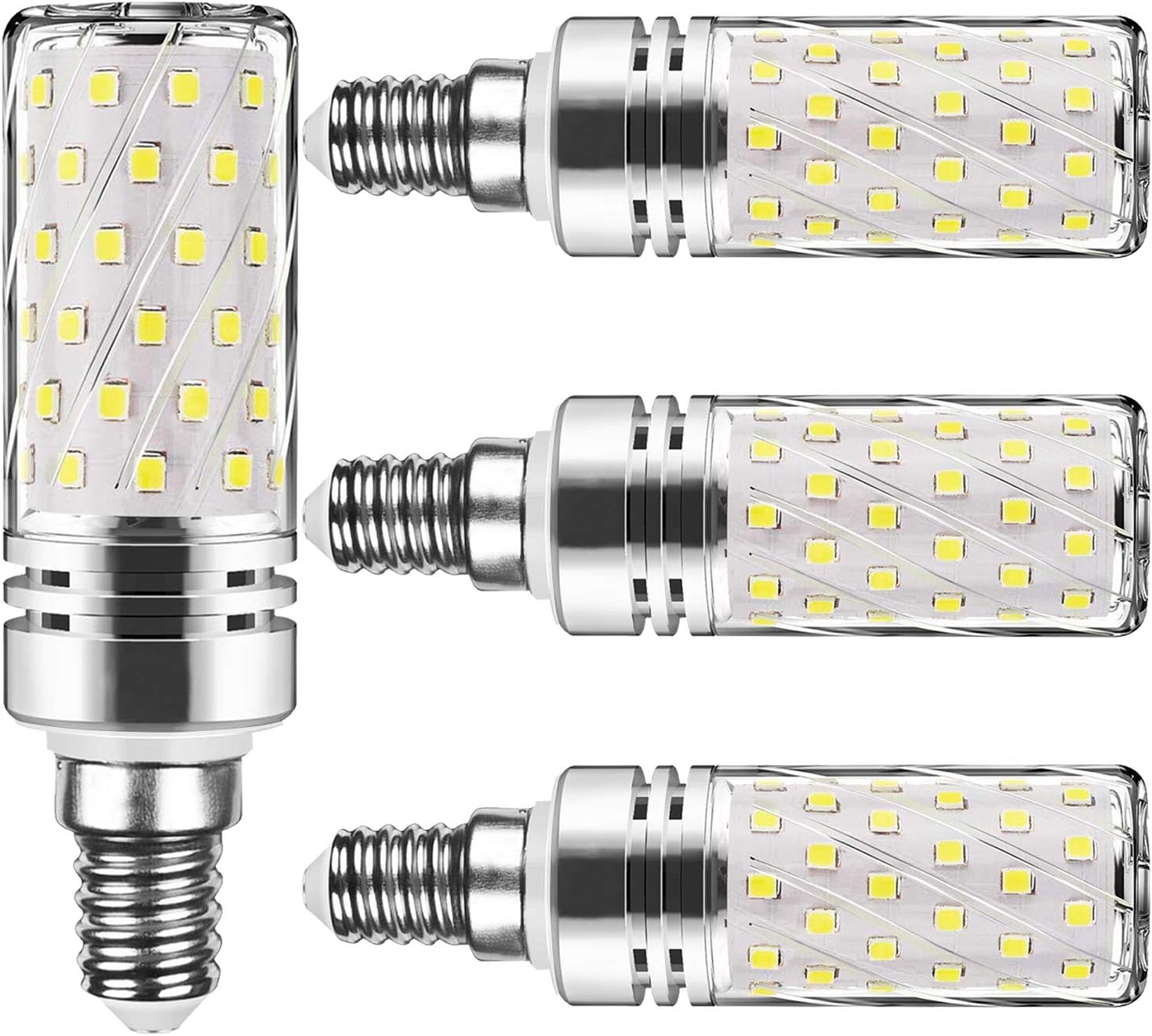 Corn 12W, 120W Incandescent Equivalent, 6000K Daylight White Candelabra E14 SES, 1500Lm, Small Edison Screw LED Light Bulbs, 4-Pack, Metal, 15 W, Non-Dimmable