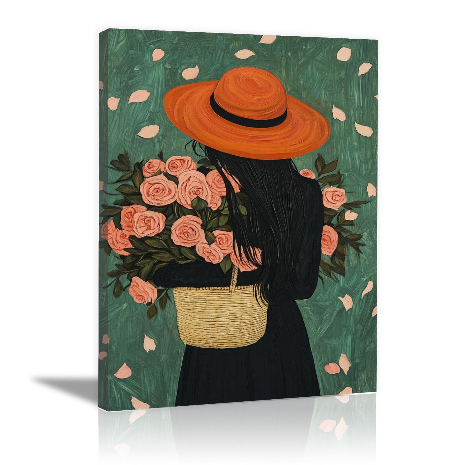 AMXBZC Afroamerykanie, płótno, sztuka ścienna, kobieta, kwiatowa grafika boho, czarna kobieta, abstrakcyjna dziewczyna, druk artystyczny, obraz do salonu, łazienki, grafika na ściany (zielona 7) - 80