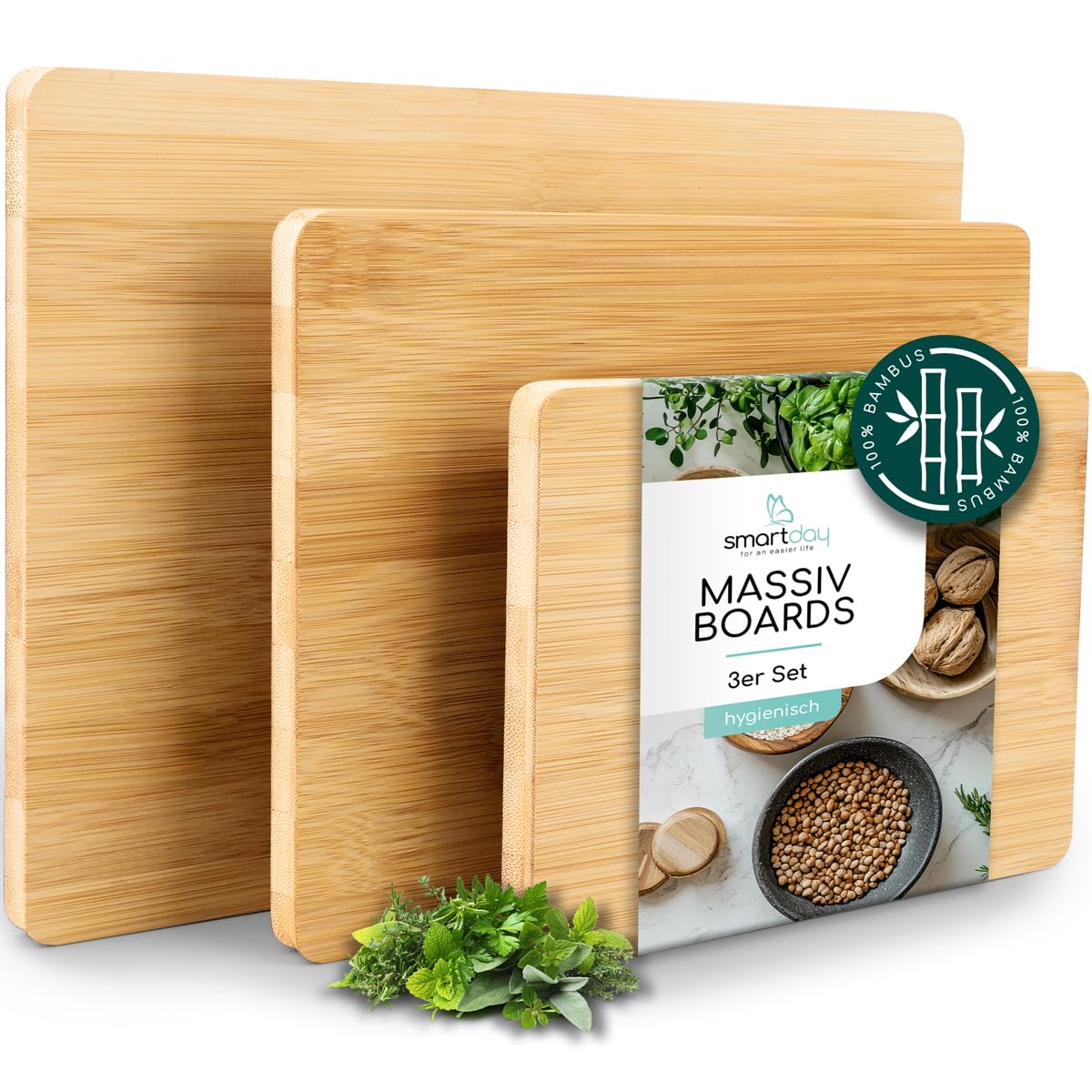 Planche à découper en bois de bambou en lot de 3 pièces robustes pour la cuisine