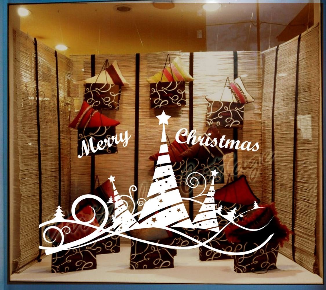 Arbre de Noël et ruban autocollant chrome de 97 cm sticker de décoration murale et vitrine
