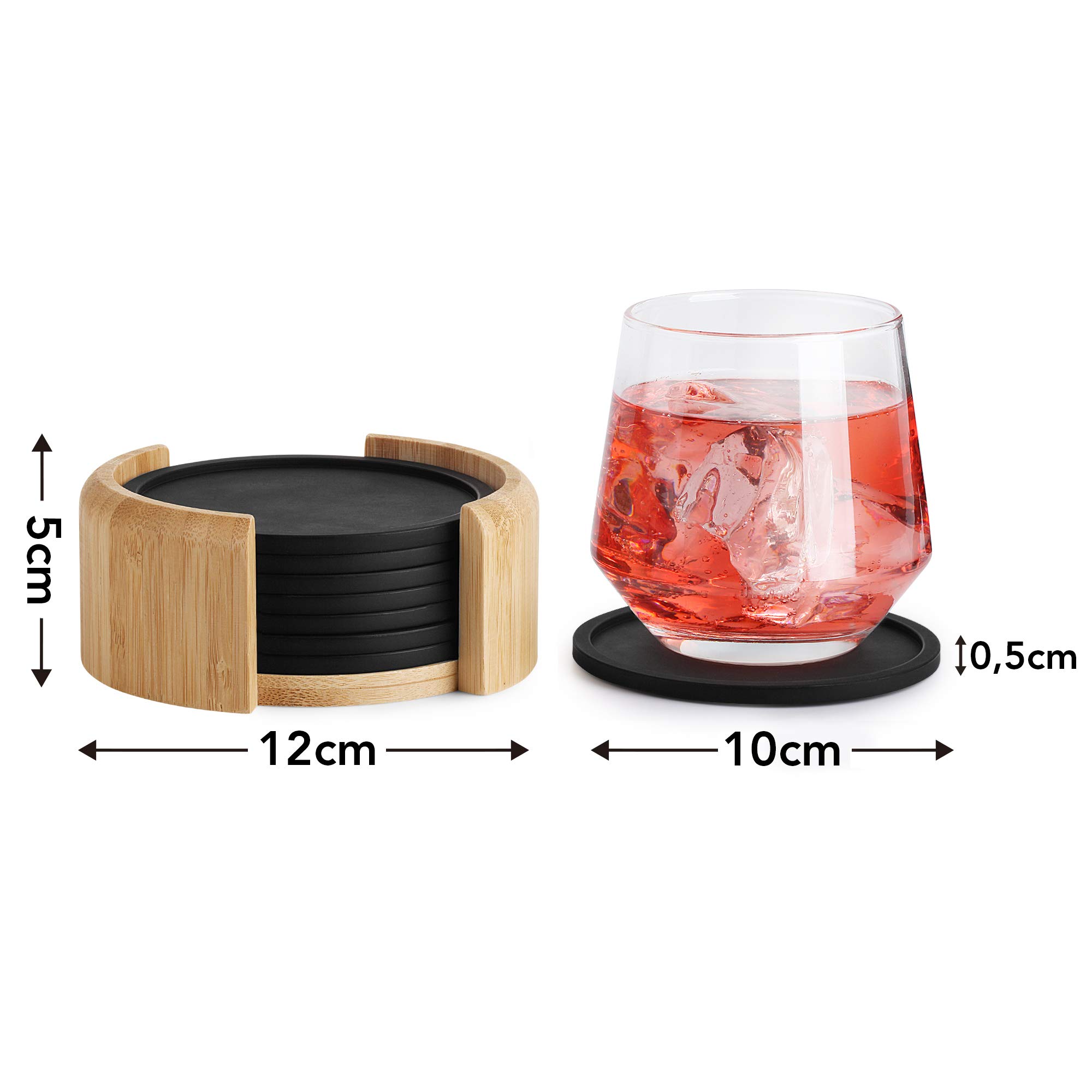 8 Dessous De Verre En Silicone Sidorenco - Anti-dérapants, Lavables Lave-vaisselle - Noir - Protègent Les Tables