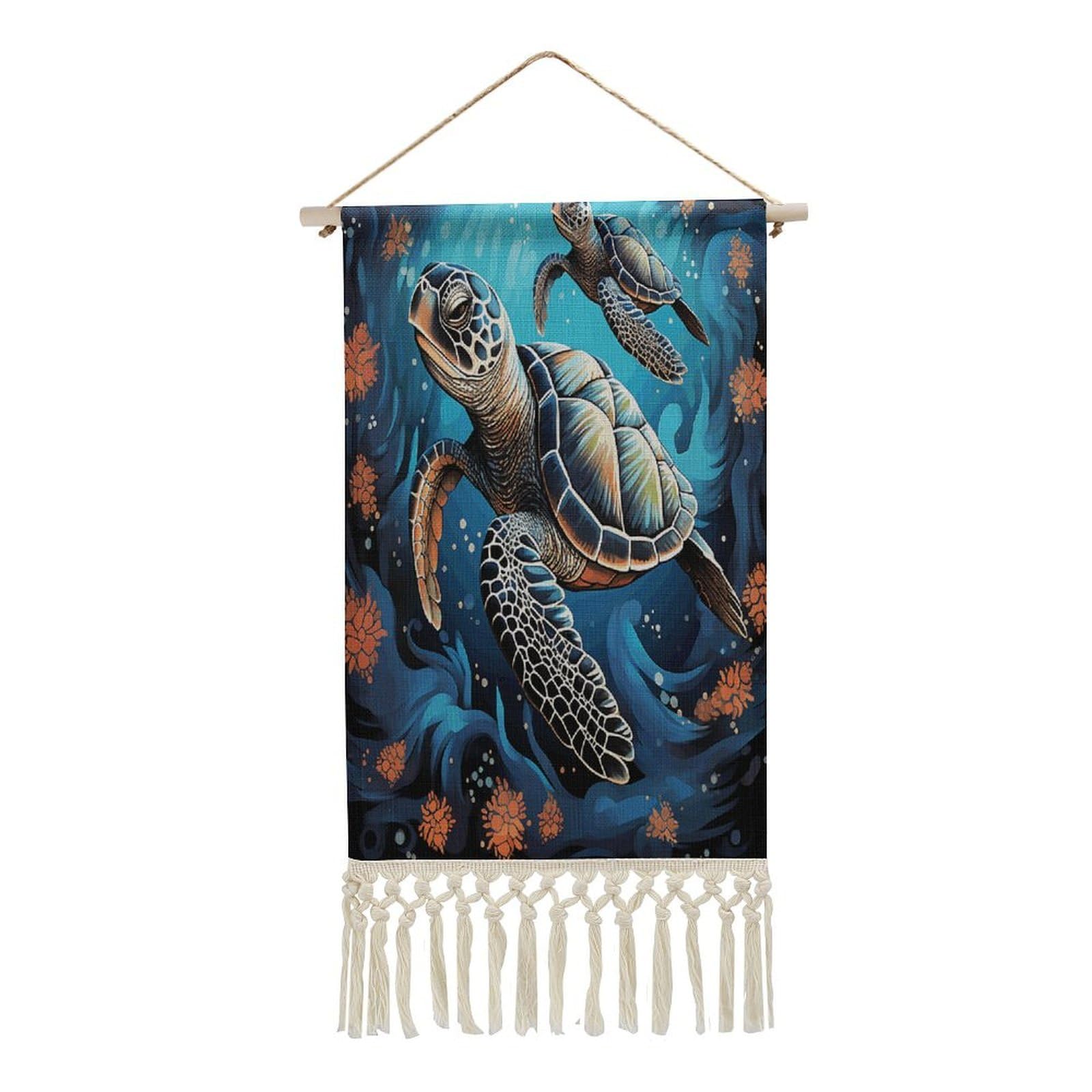 Adfgyerh Style Sea Turtle Boho Tapestry With Tassels Cotton And Linen Hanging Posters, Wall Art For Travel Gift, Wall Tapestry For Office Home Decor Bedroom Living Room Decor