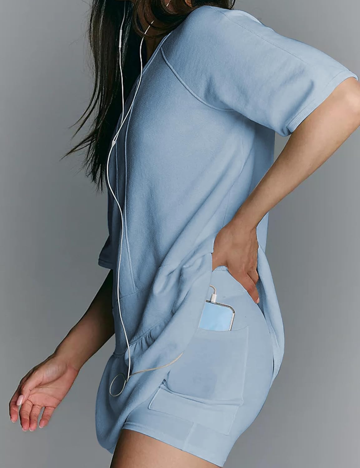 HangNiFang Womens Short Sleeve Athletic Mini Dress with Shorts Summer Workout Tennis Active Oversized Outfits(1260-Blue-XL) - Image 3