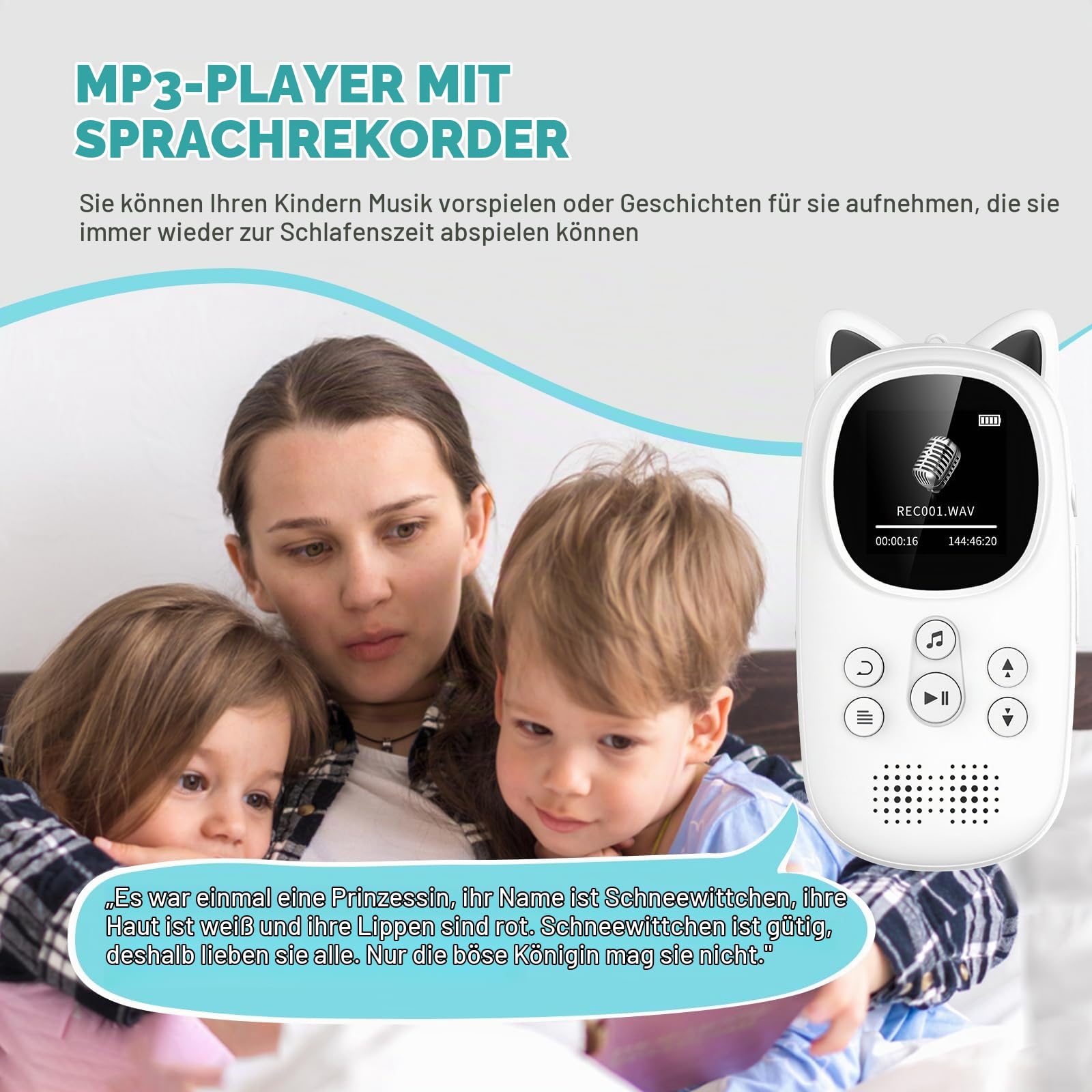 32GB MP3-Player mit Bluetooth 5.0, Oilsky Kinder MP3 Player mit Kopfhörer, 750mAh Tragbarem Sport Mp3 Musikplayer mit Lautsprecher, UKW-Radio, Schrittzähler, Diktiergerät (Schwarz)