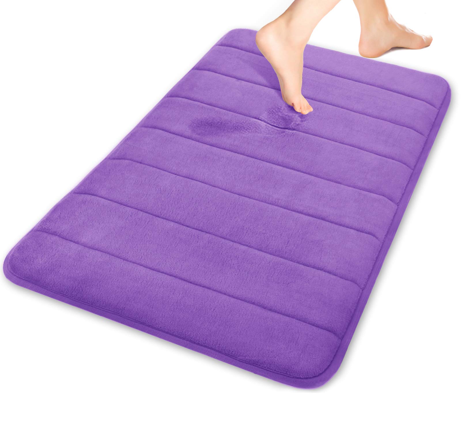 Yimobra Memory Foam Bath Mat Large Size, 43 x 61 cm, Soft and Comfortable, Super Water Absorption, Non-Slip, Thick, Machine Wash, Easier to Dry for Bathroom Floor Rug, Lavender