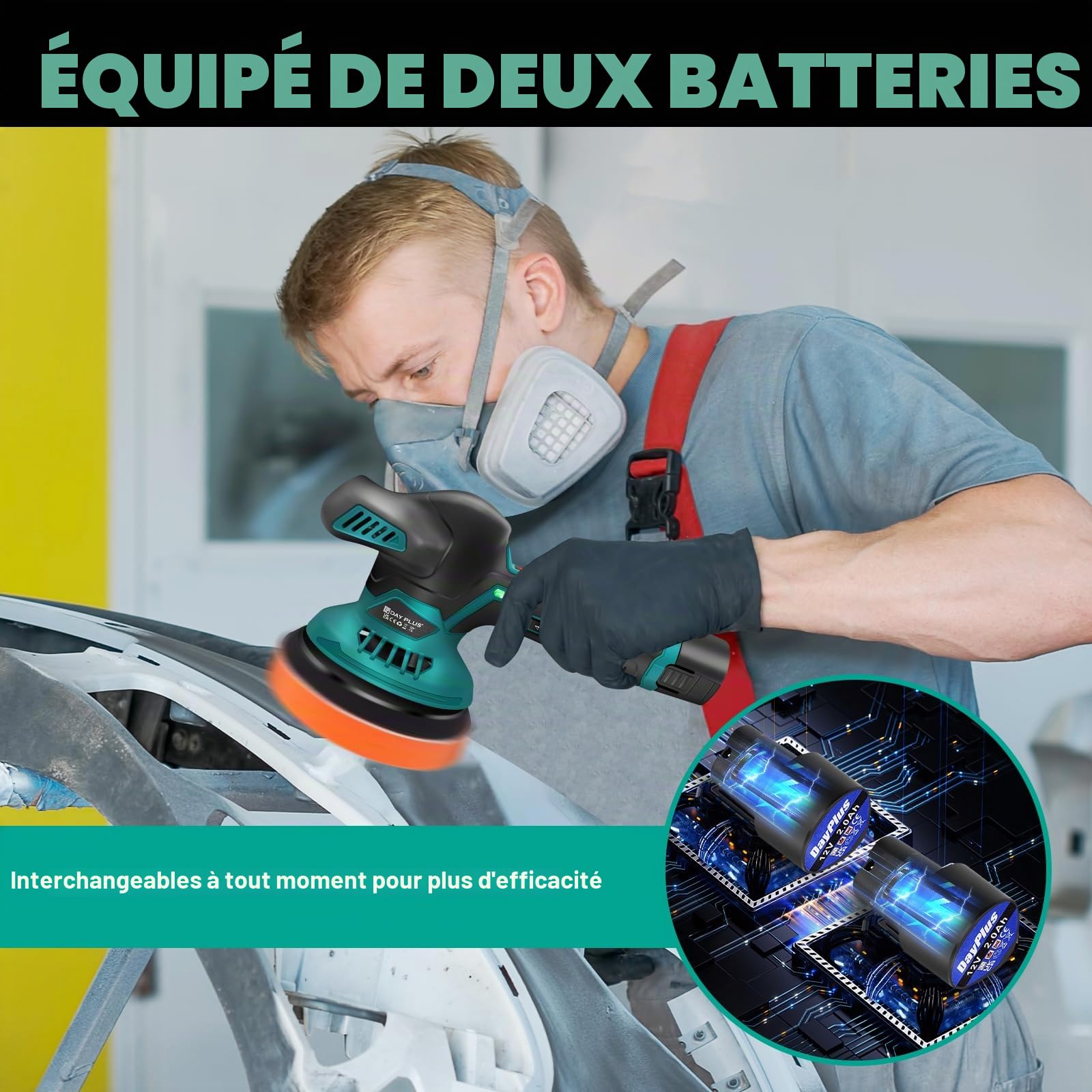 Polisseuse pour voiture à batterie, ensemble de polissage pour voiture à 6 vitesses variables 2800-5500 tr/min, 24 pièces d'embouts, 2 x batterie 12V 2,0 Ah - Polisseuse pour voiture pour l'entretien