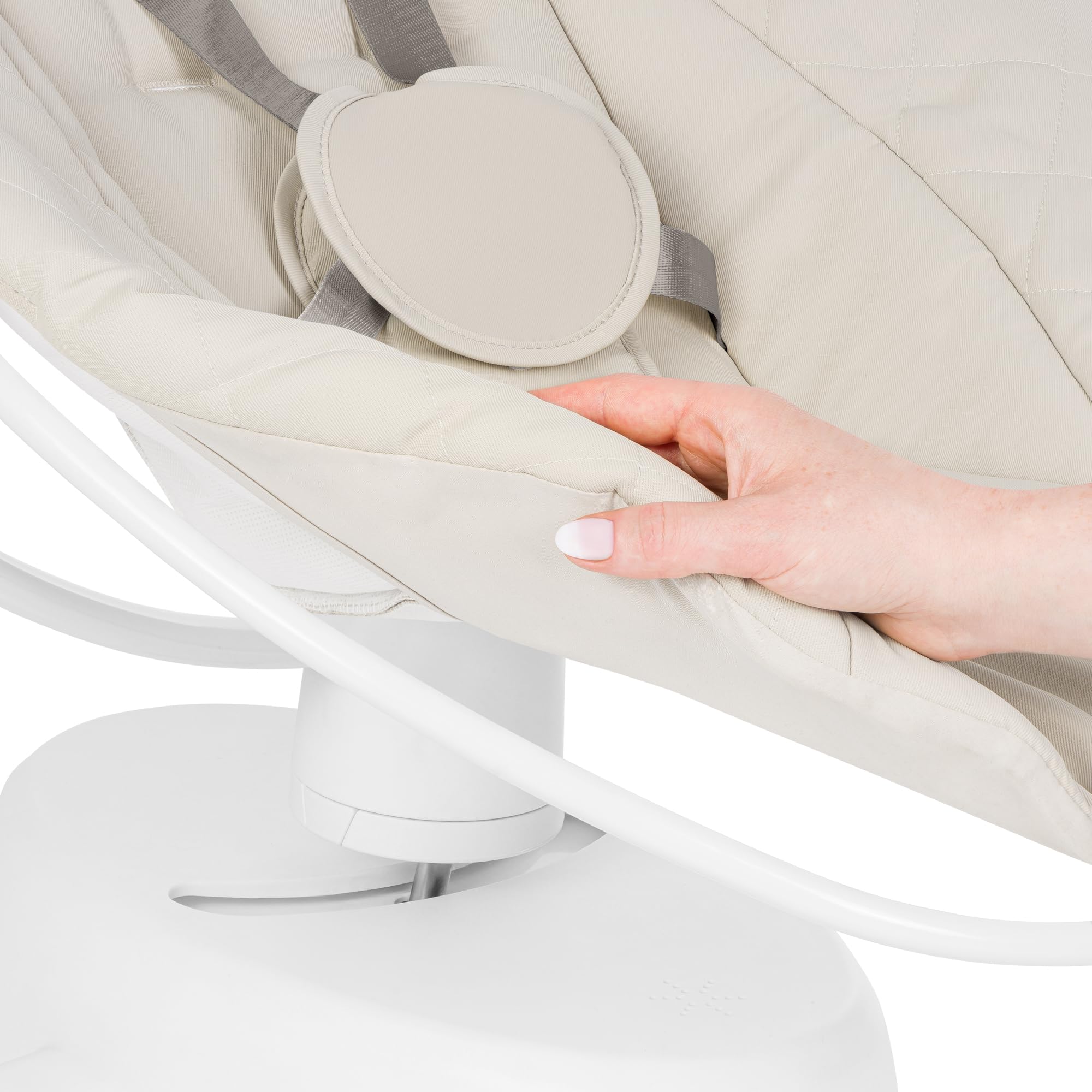 lionelo Vivi Set Balancelle Électrique 2 en 1 avec Nacelle, Jusqu’à 9 kg | Pivotement 360°, 5 Vitesses, Détecteur de Mouvement, Bluetooth, Télécommande, Timer, 12 Mélodies, Moustiquaire et Harnais