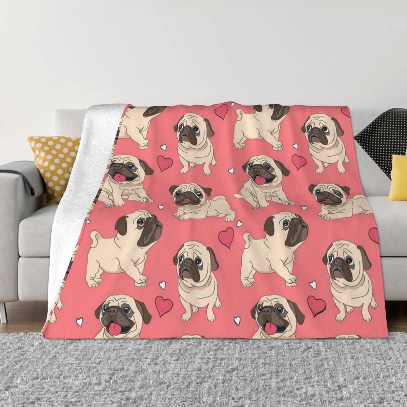Couverture pour chien carlin en flanelle 152x127 cm plaid chaud lit et canapé
