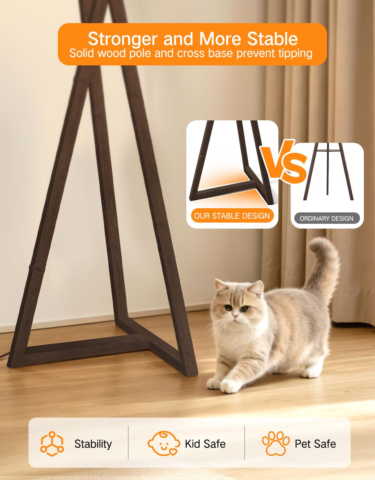 OUTON Lampada da Terra Moderna in Legno con Telecomando per Soggiorno, Nero | LED Regolabile 3000K-6500K, Funzione Memoria, Timer, Paralume Premium in Lino, Smart Home