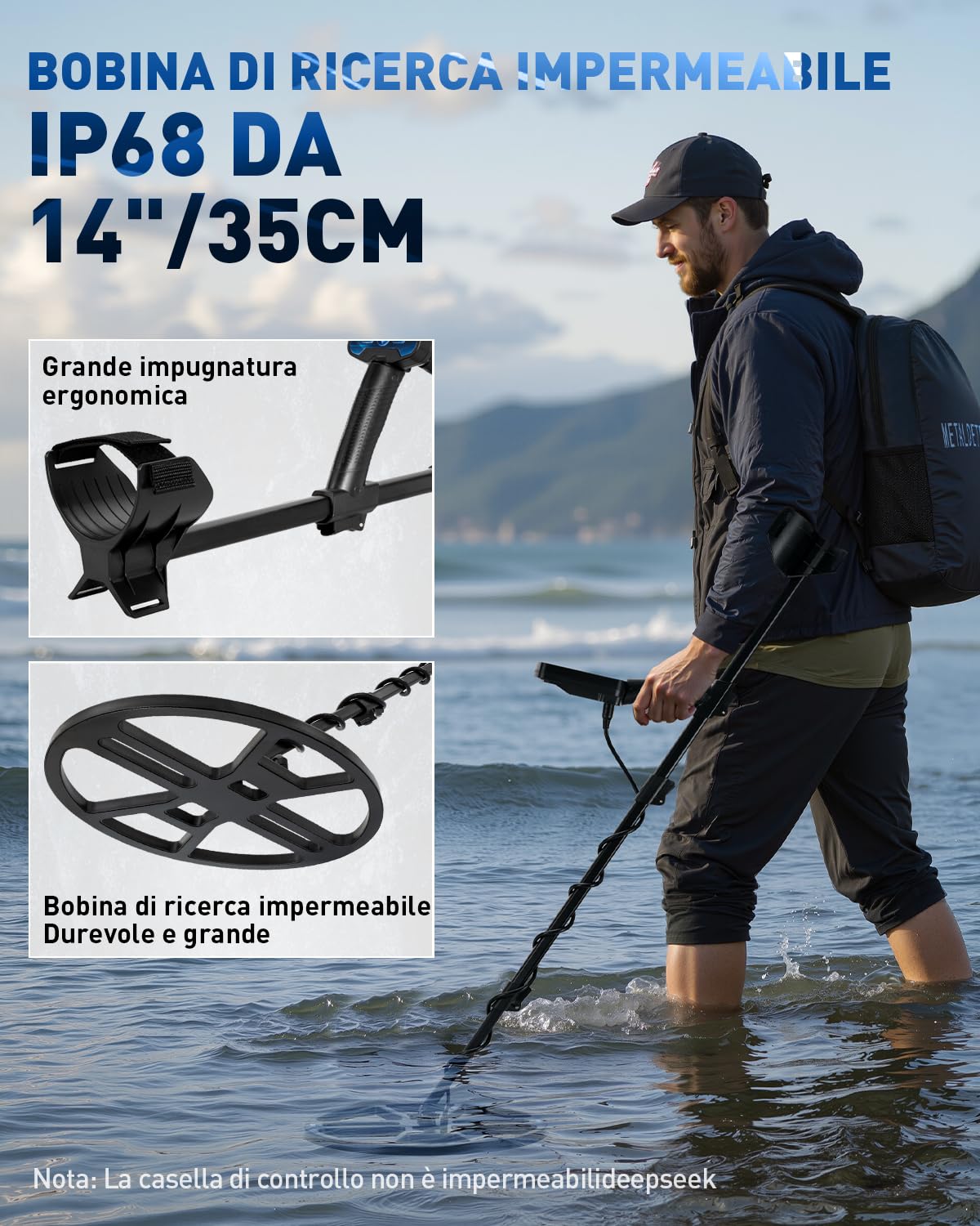 Hazlewolke Metal Detector Professionali, Bobina di Ricerca DD Impermeabile da 14'', Metal Detector ORO con Modalità Pinpoint, Profondità di Ricerca di 33 cm, 4 Modalità