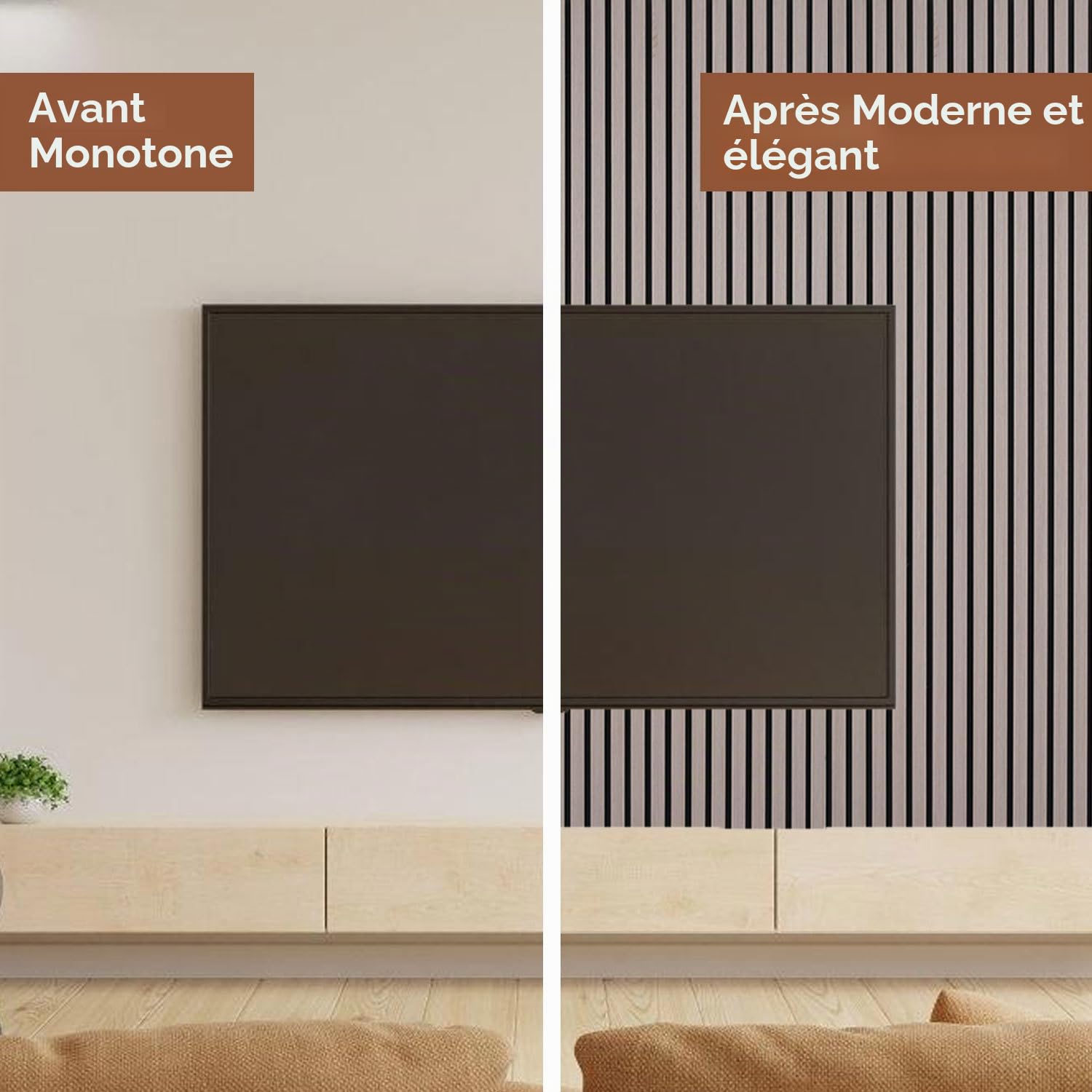 𝗝𝗮𝘆𝘀𝗲𝘂𝘄 Panneaux acoustiques en bois 2 pièces 120 x 60 cm, 2 panneaux de 120 x 60 cm, placage bois et feutre, revêtement mural pour studio et maison, noyer