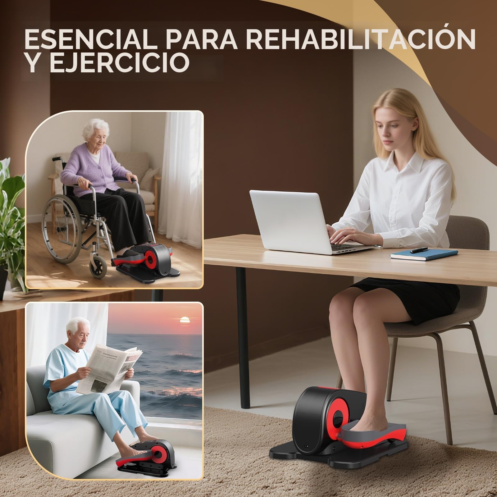 Pasyou Mini Elíptica Eléctrica, Pedaleador Electrico, Máquina Elíptica Bajo Escritorio, Ejercitador De Pedales para Piernas Y Pies para Personas Mayores, 12 Velocidades Ajustables, con Control Remoto