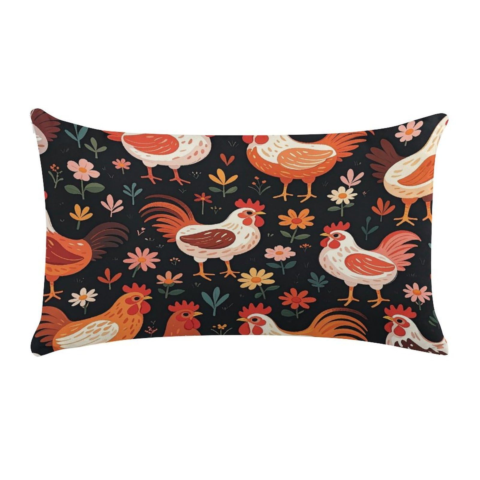 Cute Rooster Chickens Pillow Case Decorative Rectangle Throw Pillow Cover Soft Plush Pillowcase Cozy Cushion Case Modern Pillow Sham Cushion Cover for Bedroom Sofa Couch 20 X 12 Inch