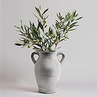 Vista 54 de Sunddo Florero rústico de cerámica con 2 asas, florero de granja texturizado, jarrones decorativos modernos blancos, sala de estar, estante, repisa