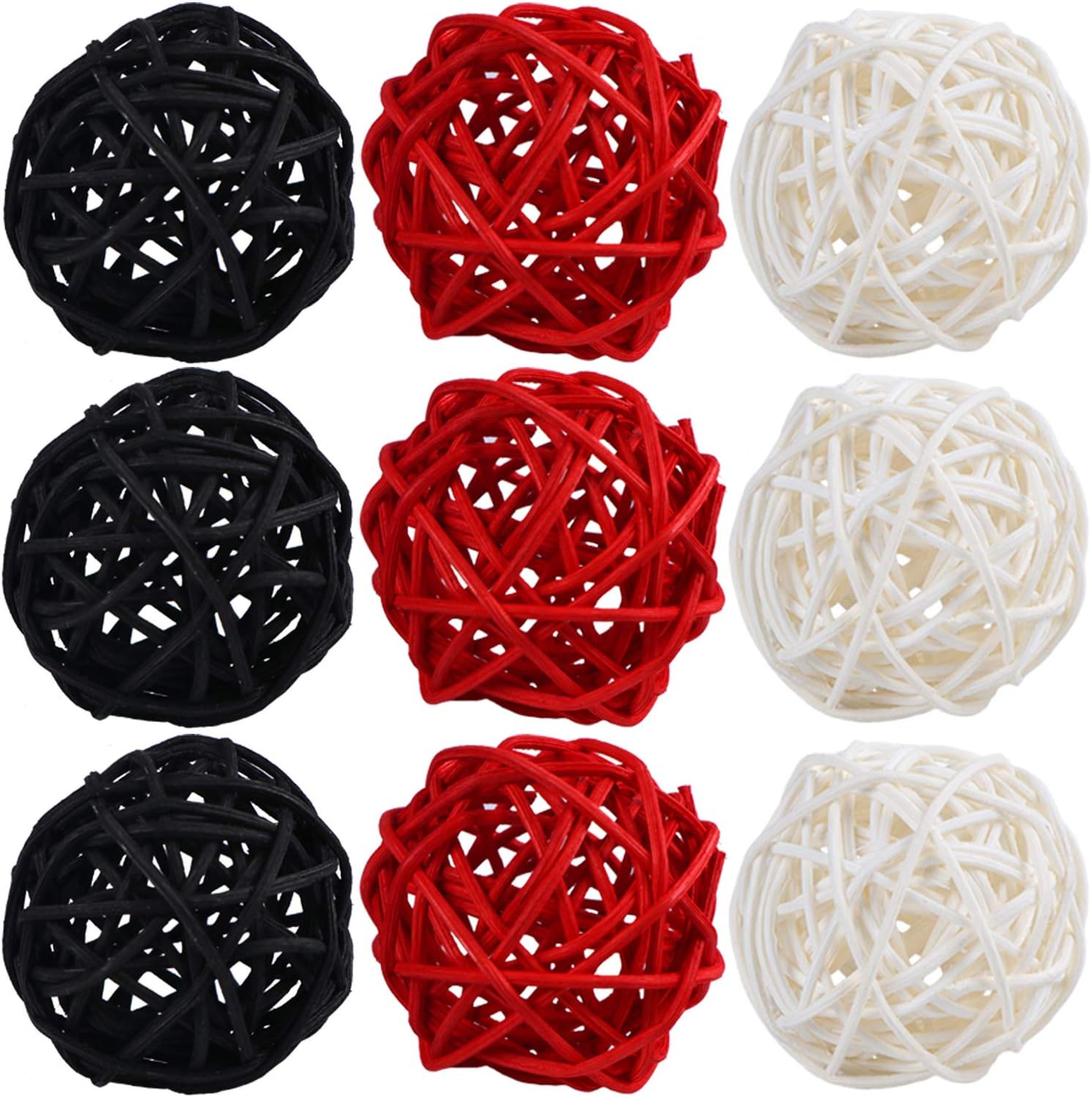 STMK 9 Pcs 3 Inch Wicker Balls Decorations, Rattan Balls Decorative for Home Decor DIY Vase Bowl Filler Ornament Baby Room Nursery Décor Wedding Table Decoration (Grey, Yellow, White) : Everything Else