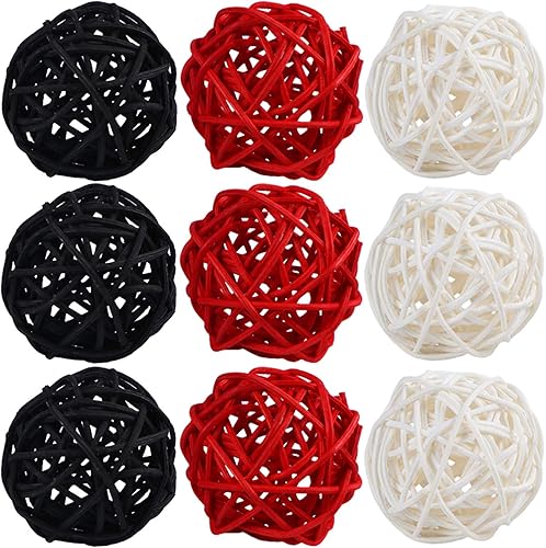 Vista 15 de STMK 9 bolas decorativas de mimbre de 3 pulgadas, bolas de ratán decorativas para decoración del hogar, decoración de jarrón, relleno de cuencos