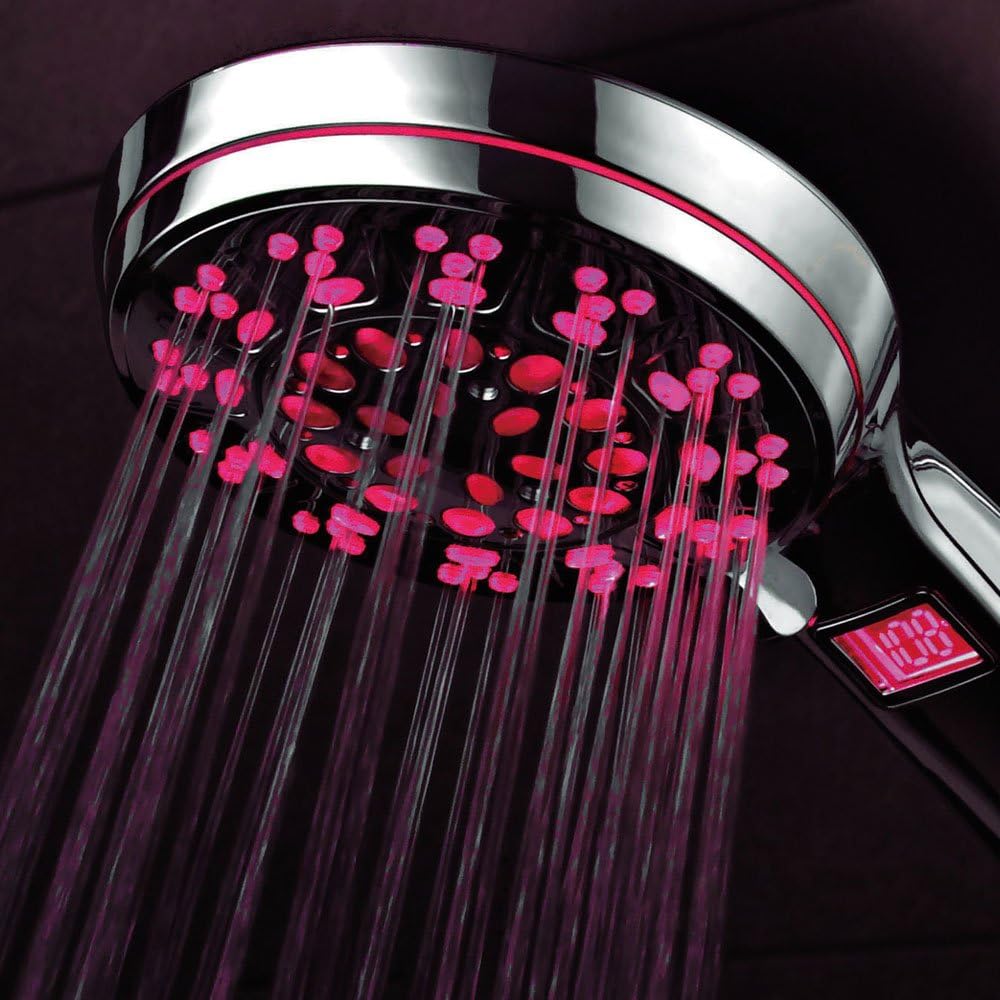 Hotel Spa 3 Colors LED Hand Shower with Temperature Display, Chrome, 4.25"