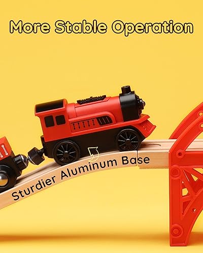 Miniatura 6 de SainSmart Jr. Juego de accesorios de tren de madera, 2 piezas de tren motorizado para niños pequeños con conexión magnética, tren a pilas compatible