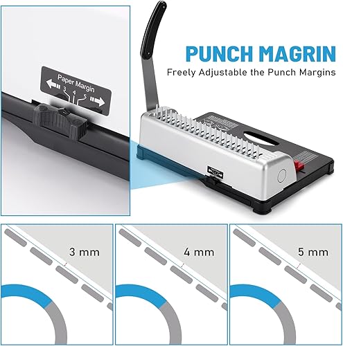 Miniatura 3 de Máquina de encuadernación, máquina de encuadernación de libros de 21 agujeros, 450 hojas, máquina de encuadernación de peine con kit de iniciación,