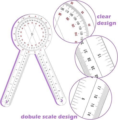 Miniatura 5 de Goniómetro transparente de 12 pulgadas, goniómetro de plástico de 360 grados para cinta métrica corporal, goniómetro, regla transportadora (1)